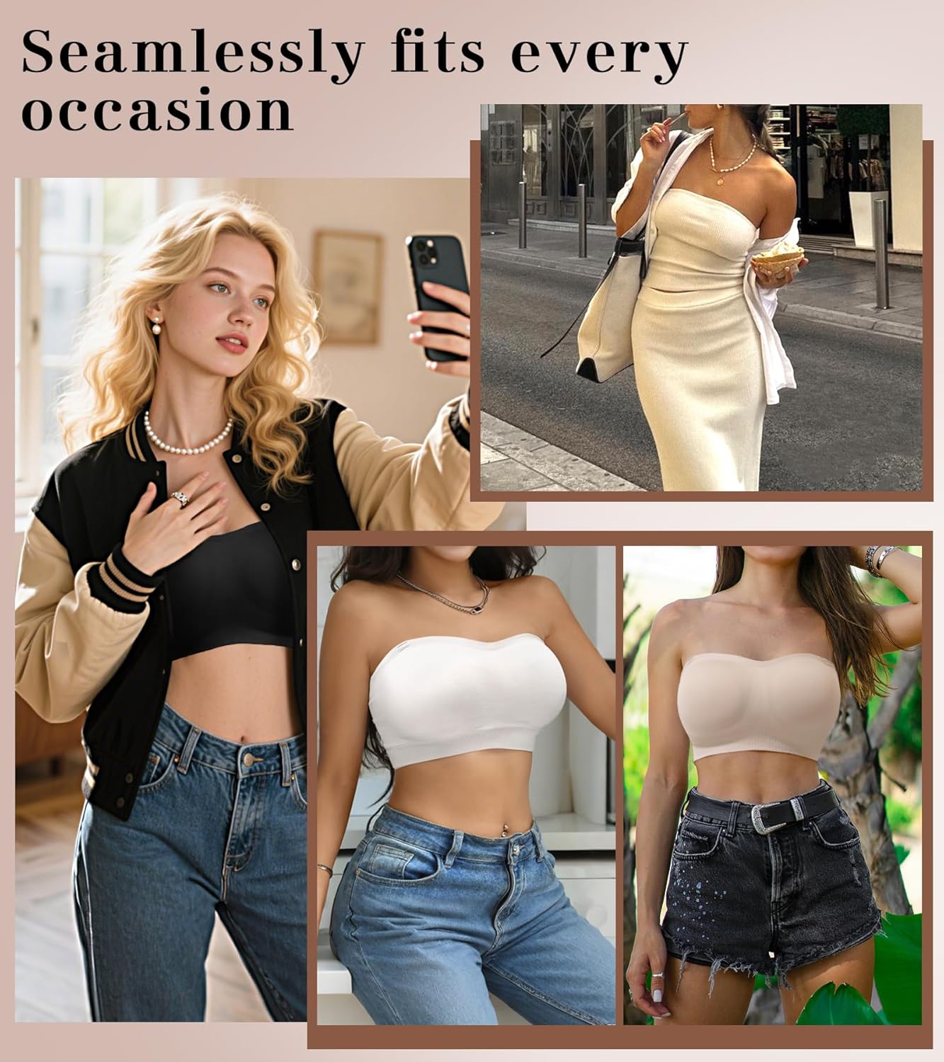 QWD Strapless Bras for Women Push Up Women's Tube Top Bandeau Bra Bralette Non-Slip Wireless with Clear Strap - Image 5