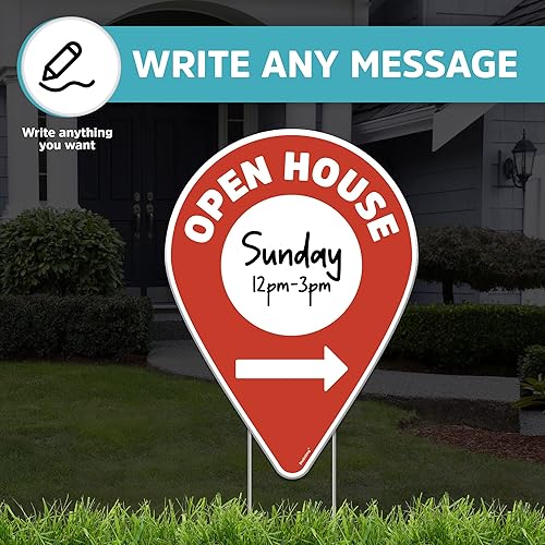 Miniatura 5 de Letreros de puertas abiertas para bienes raíces con estacas de metal, flechas direccionales de doble cara de 17.5 pulgadas de alto, marcador de