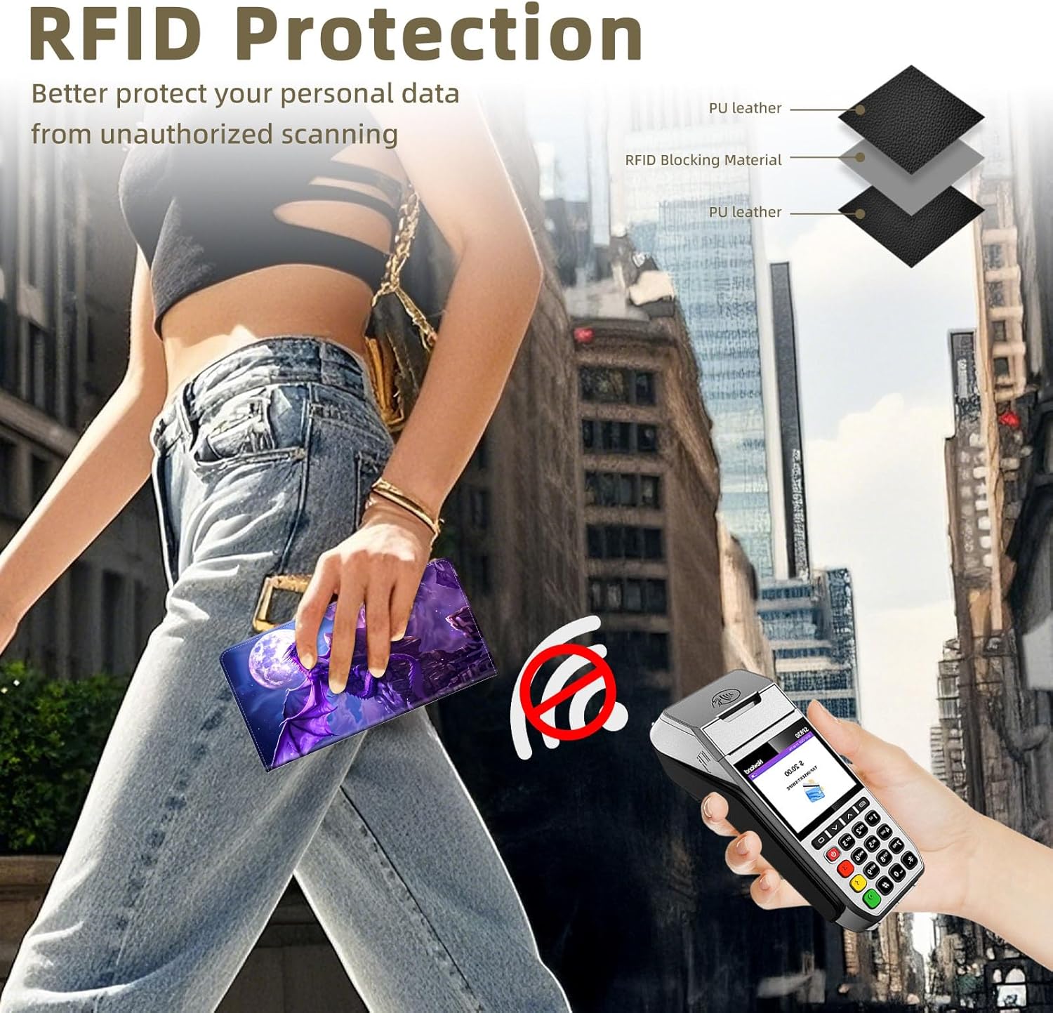 RFID Blocking Leather Wallet for Women and Men, Amethyst Dragon Compact Bifold Credit Card Holder with RFID Protection, Small Ladies Slim Minimalist Wallet - Image 5