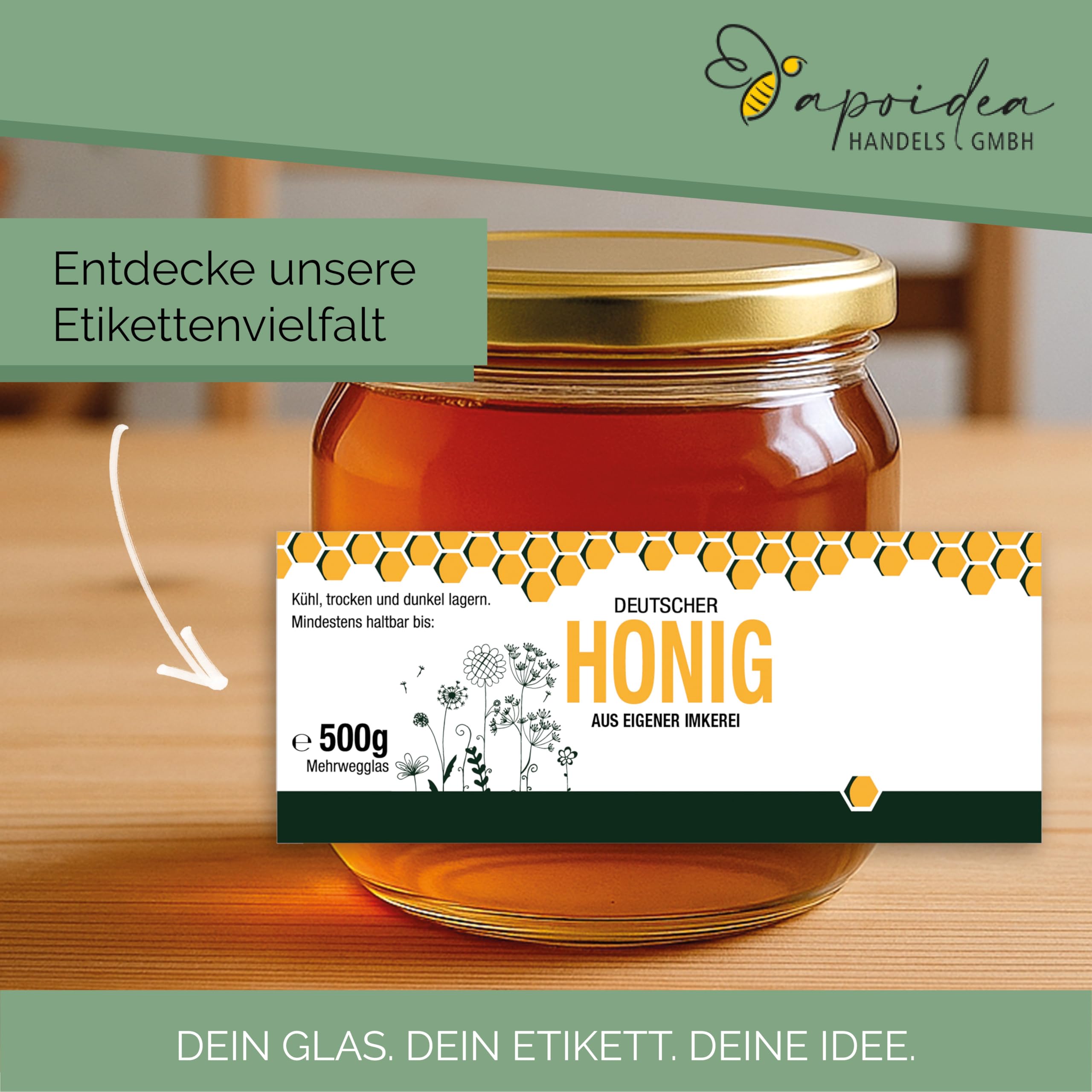 Apoidea – Honiggläser 500g mit 82er Twistoff Deckel 96 Stück - Rundglas 500g mit Deckel - hochwertiges Honigglas für Ihren eigenen Honig