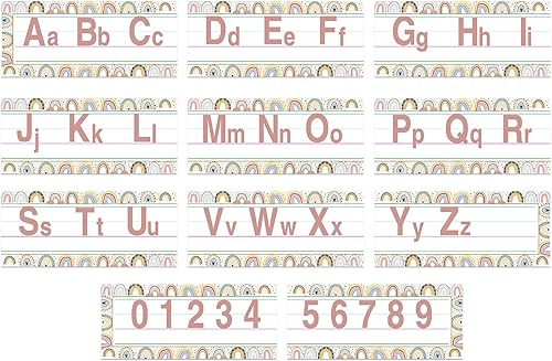 Miniatura 9 de Janlaugh 11 tablones de anuncios del alfabeto, alfabeto ABC número 0-9, tiras de pared para aula, decoración de pared con 50 puntos adhesivos