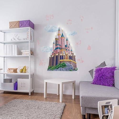 Miniatura 3 de RoomMates, RMK5408TBM - Calcomanías de pared gigantes con tira de luces de castillo de princesas de Disney