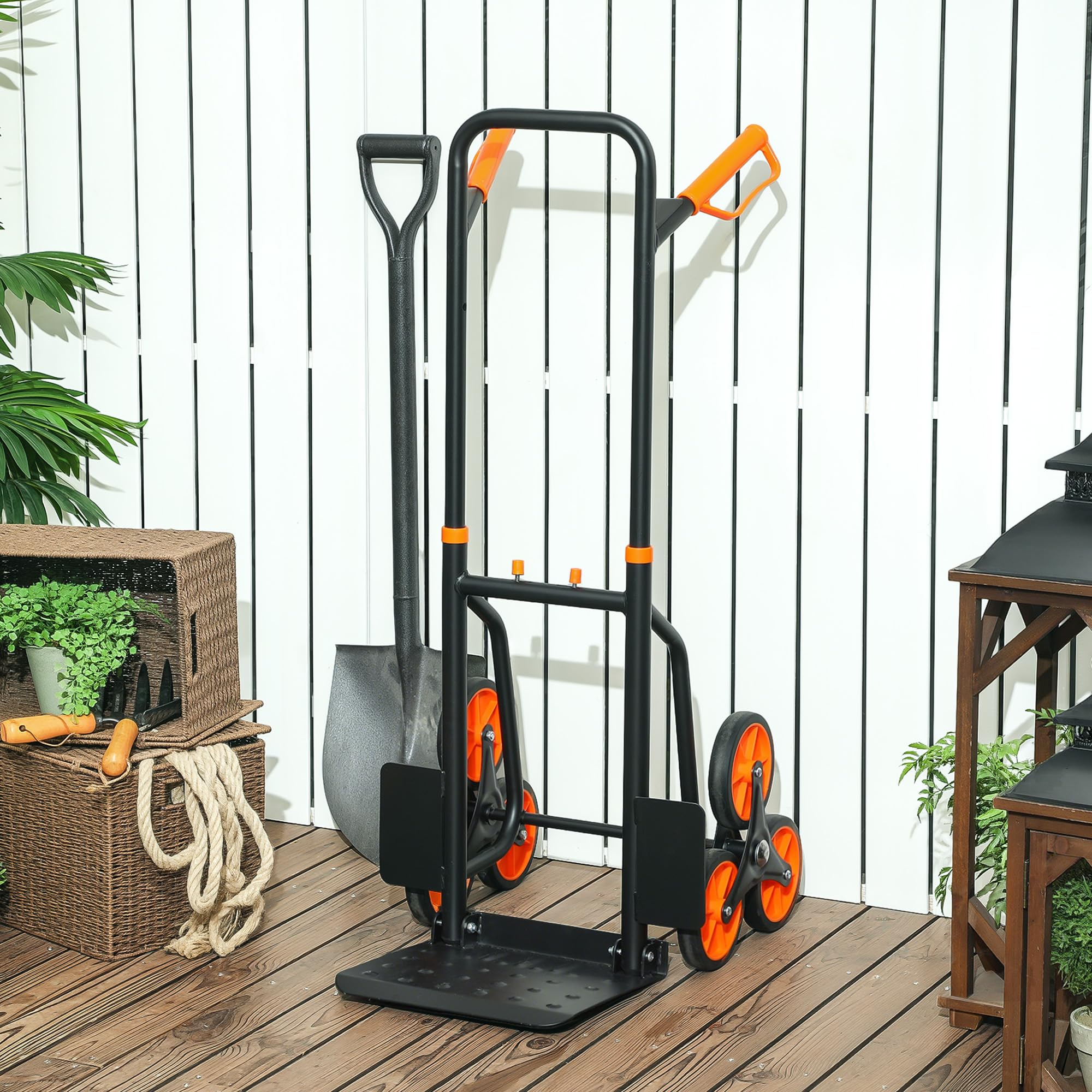 DURHAND Carrello Portapacchi per Scale 6 Ruote, Carrello Pieghevole, Portata 120kg, Carrello con Ruote Portatutto, Telaio Acciaio, Maniglia in PP, per Trasloco, Giardinaggio, Oggetti Pesanti Arancione