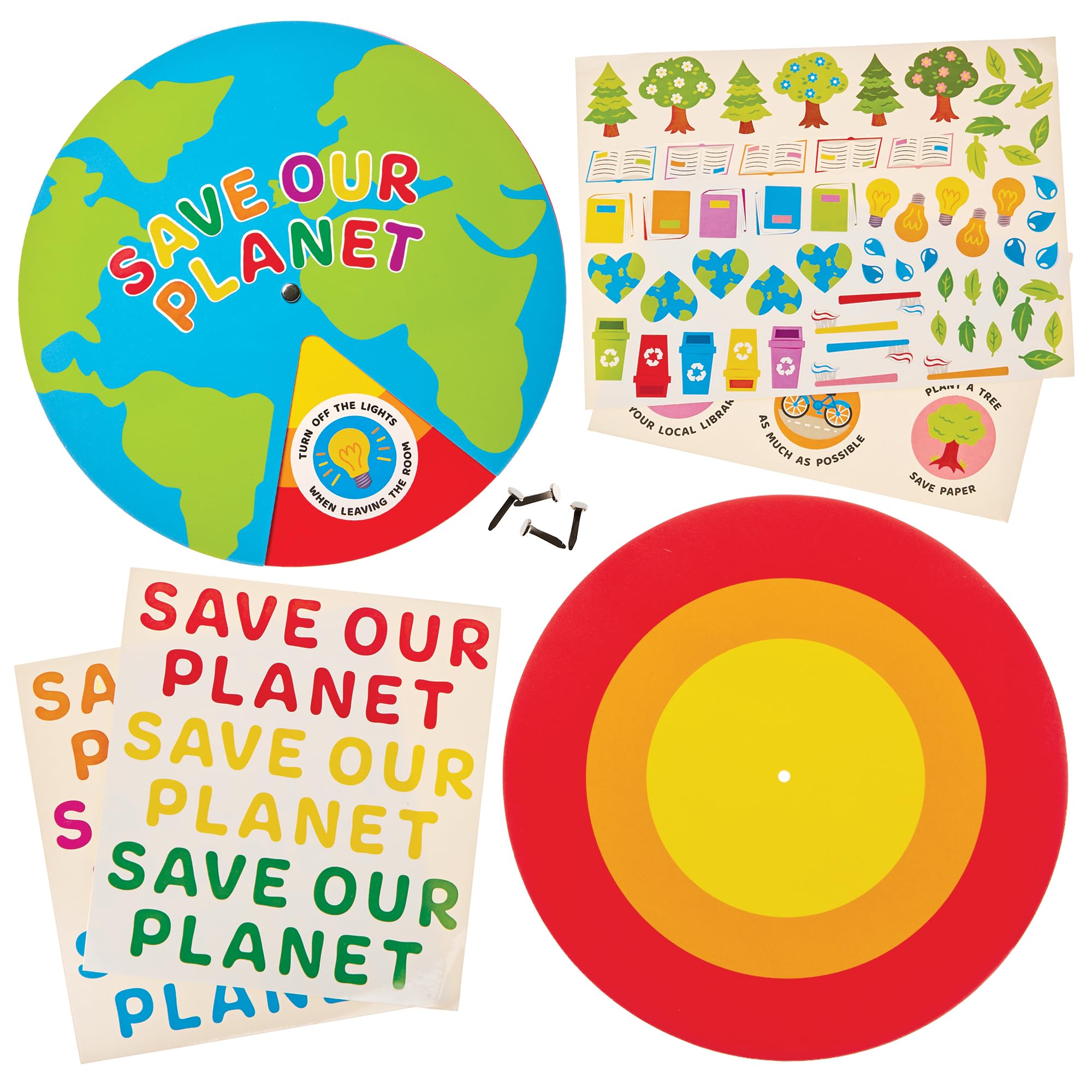 Baker Ross FN036 Save our Planet Sticker Wheels - Pack of 5, STEM, Science, Earth Day and Learning Aids for Kids and Schools