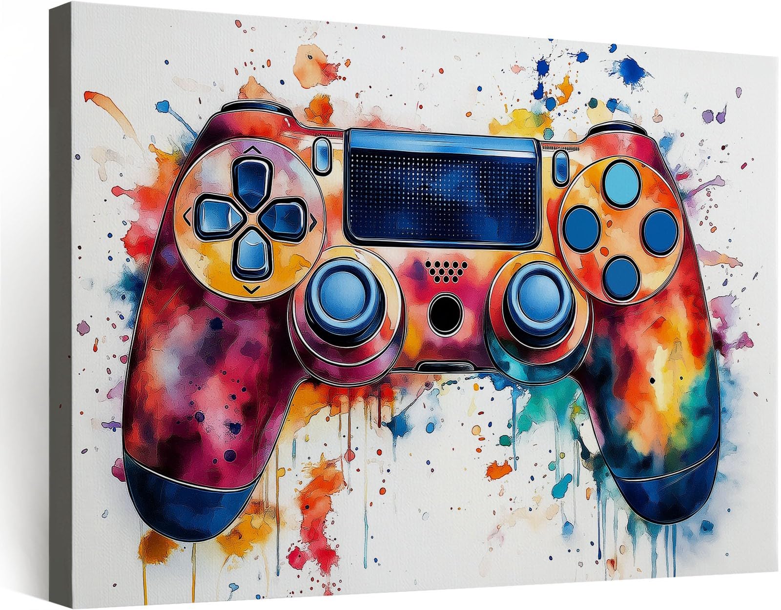 Générique Impression Sur Toile Encadrée Moderne Aquarelle Gaming Manette, Tableau sur toile Cadre Art Mural Peintures Murale Decoration Salle De Jeux Chambre Salle De Loisirs 120 x 80 cm