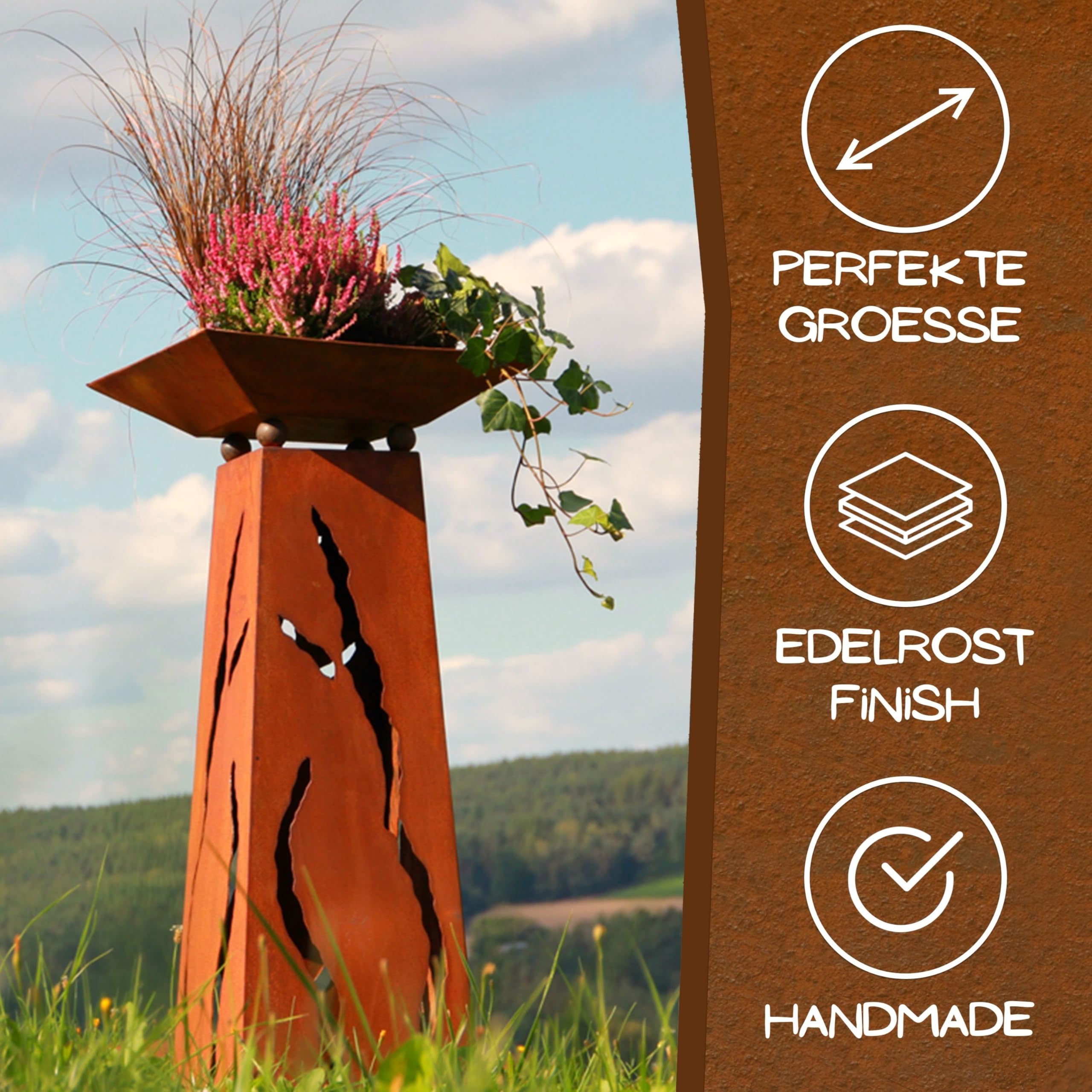 Rostikal Colonna decorativa vintage, 84 cm, con ciotola per piante, decorazione da giardino