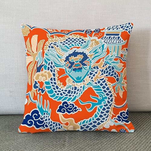 Vista 181 de ArogGeld Chinoiserie - Fundas de almohada escénicas asiáticas, estilo asiático, funda de almohada azul y verde Kelly, funda de cojín para decoración