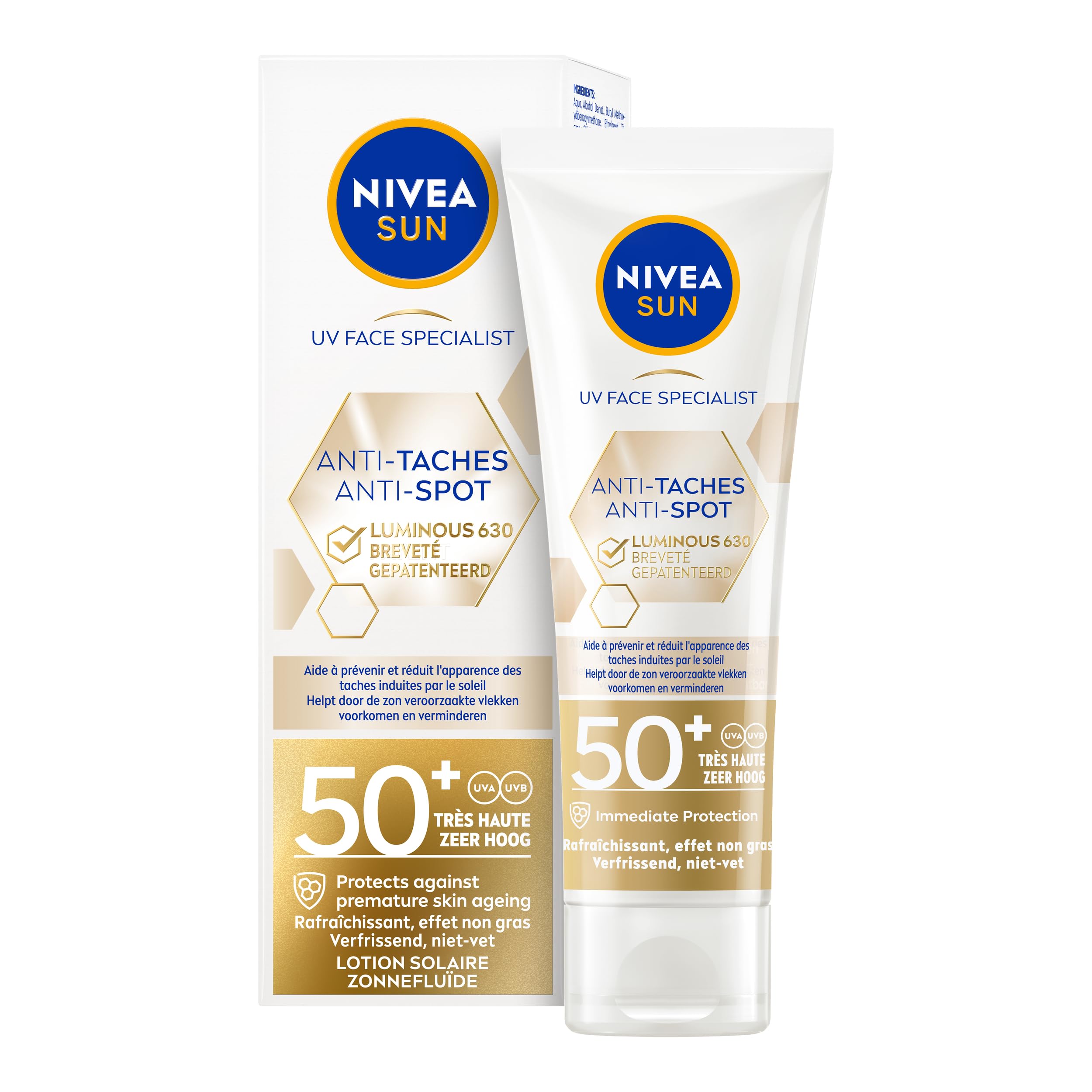 NIVEA SUN Face Luminous Anti-Spot Zonnebrand Gezicht - Gezichtscrème met SPF 50+ - Anti Pigmentvlekken Crème - Zonnecrème - Beschermt en egaliseert - 40 ml