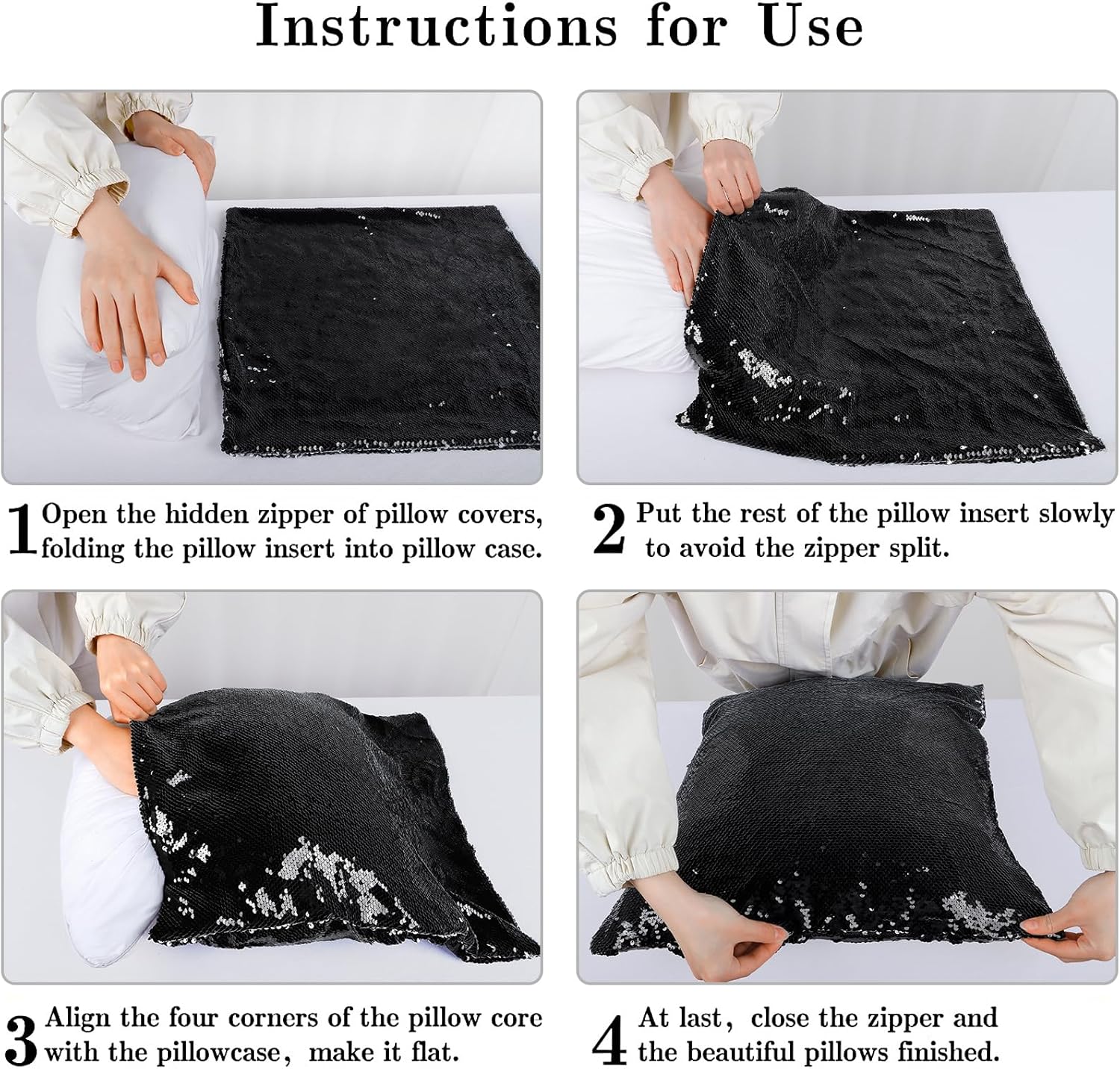 DUOBAO Black & White Reversible Sequin Pillow Covers 20x20 Inch (Pack of 2) Mermaid Color Shift Decorative Throw Pillow Cases for Sofa, Chair, Bedroom, Living Room Modern Home Decor Pillow Covers
