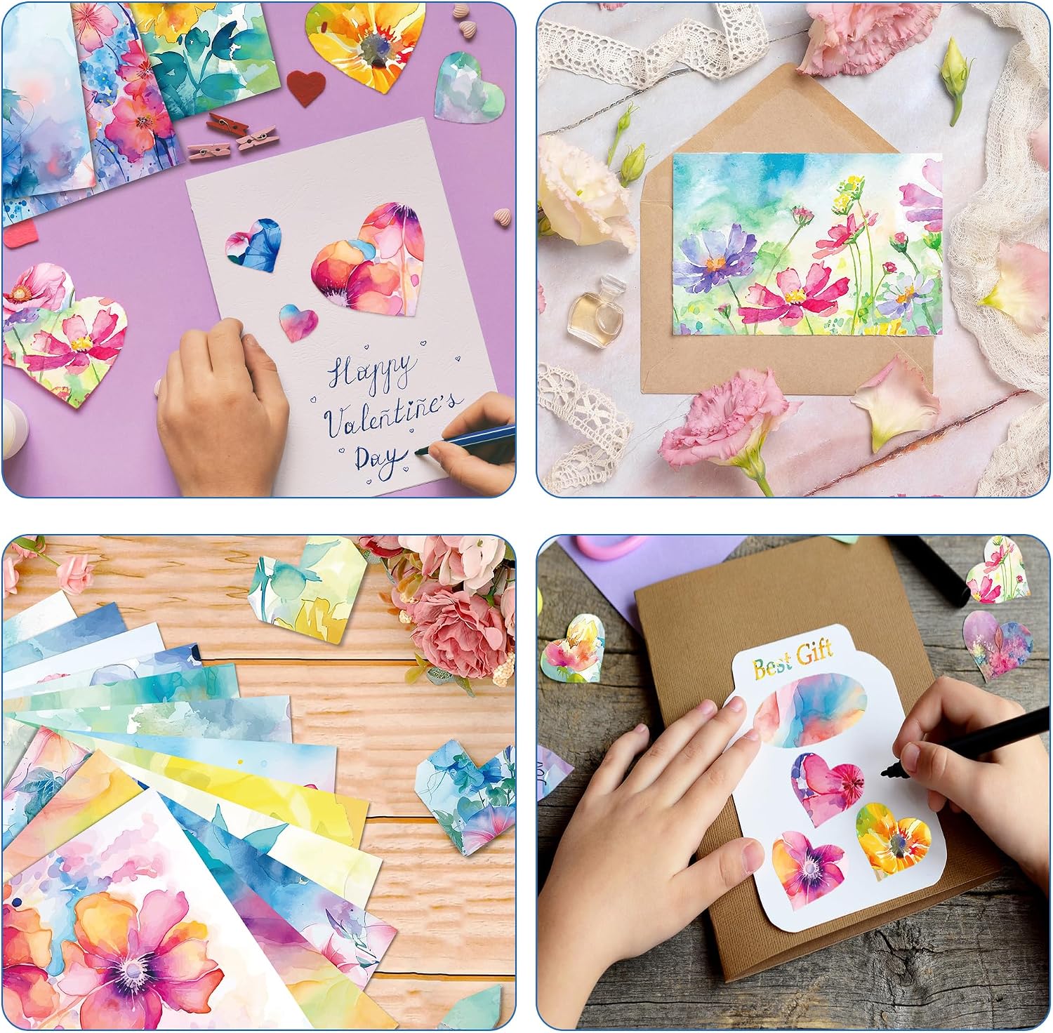 24 Sheets Watercolor Floral Pattern Pad 12'' x 12'' Dyeing Flower Scrapbook Paper Pad Watercolor Floral Patterned Double-Sided Cardstock Paper Pack for Background DIY Card Making Origami