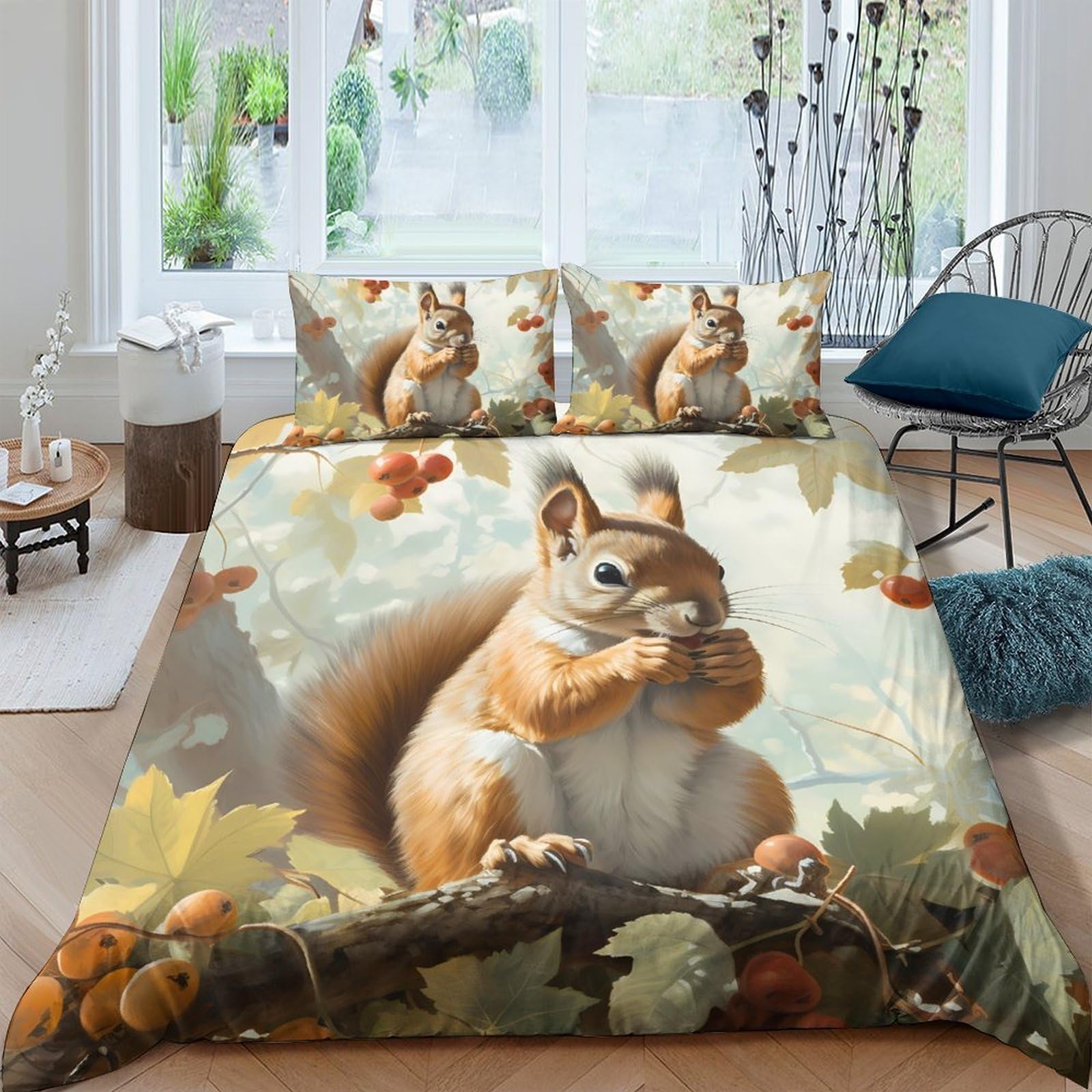 Ctjqhvkz Style-10 3D Printed Squirrel Autumn Forest Fitted Sheet Microfiber Anti-Slip Bed Cover For Bedroom Guest Room Decor Single（135X200cm）