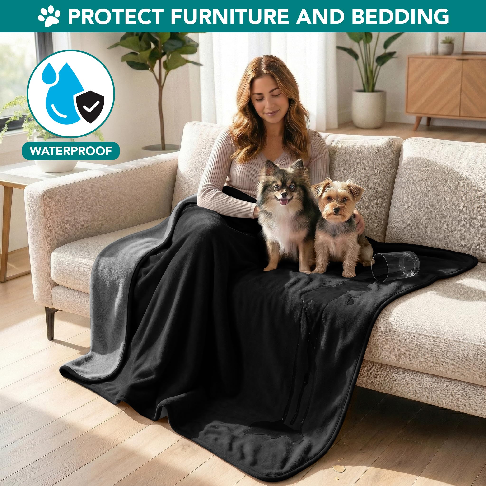 PetAmi Manta Impermeable para Perros pequeños, medianos y Grandes, Manta Protectora para Mascotas, Manta de Forro Polar para Gatos, Manta Lavable, Protector de Muebles de sofá, Jaula Reversible de