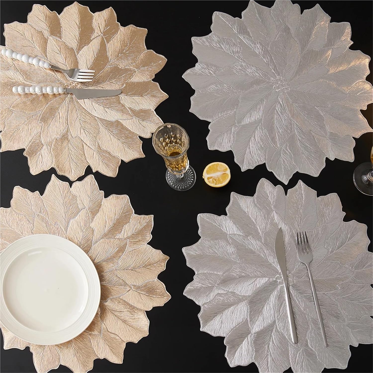 6PCS Decorative Dining Table Mats PVC Pressed Placemats Party/Wedding/Christmas Placemats(Silver)
