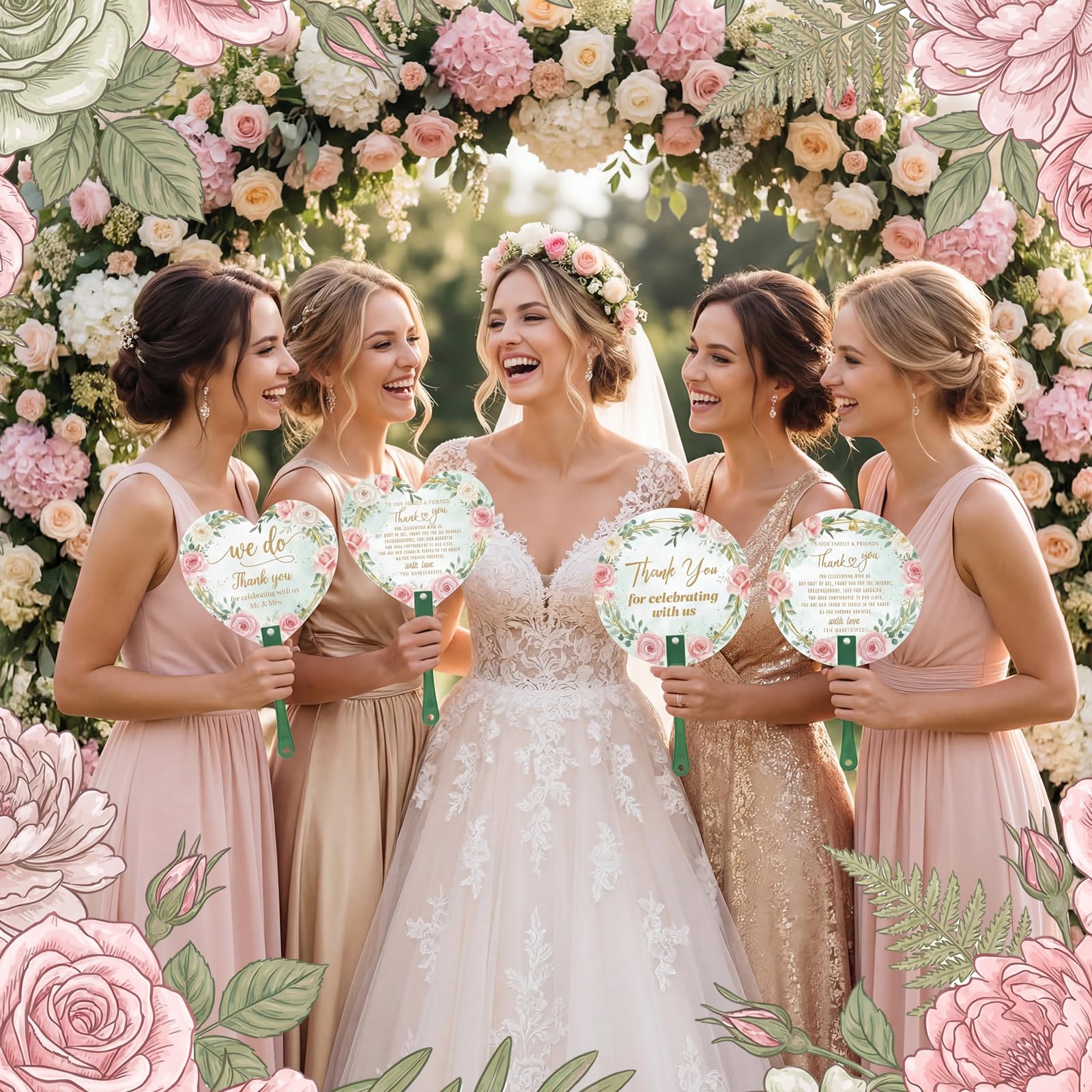 Yalikop 100 ventagli a mano per invitati al matrimonio, con foglie verdi