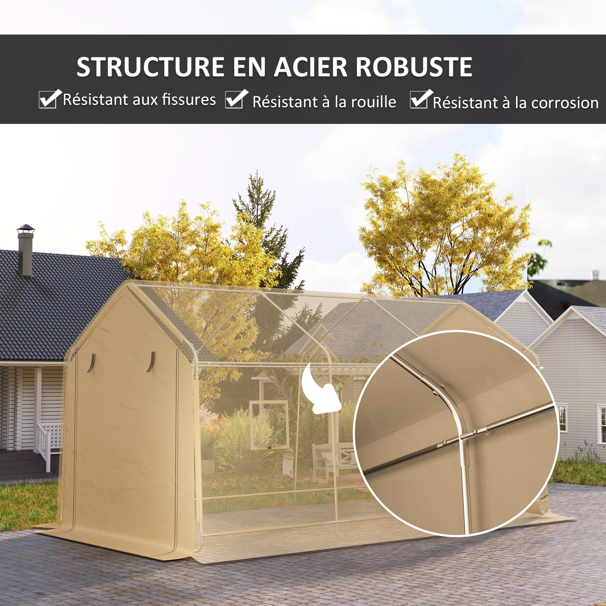 Outsunny Carport Carpa Garaje 3 x 5,2 m, carport Exterior, Carpa de Almacenamiento con Puerta Enrollable extraíble, carport para Coche, camión, Barco, Amarillo