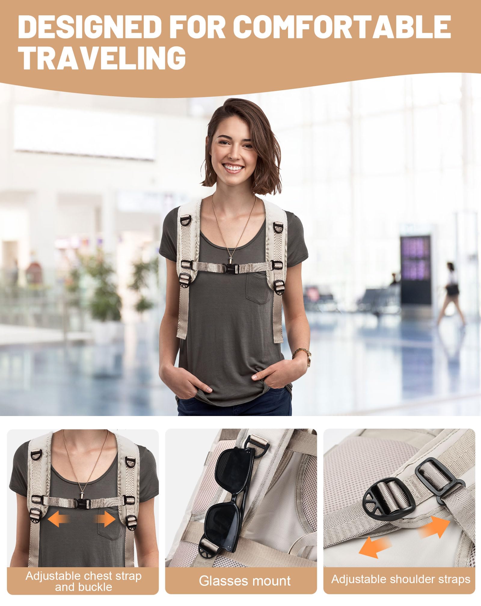 Mochila Viaje Cabina Avion 40x30x20, Maletas de Viaje Cabina para Vueling Impermeable Mochila Equipaje de Mano, 30L Mochila Hombre Mujer Travel Backpack Mochila Portatil(Beige Crema)