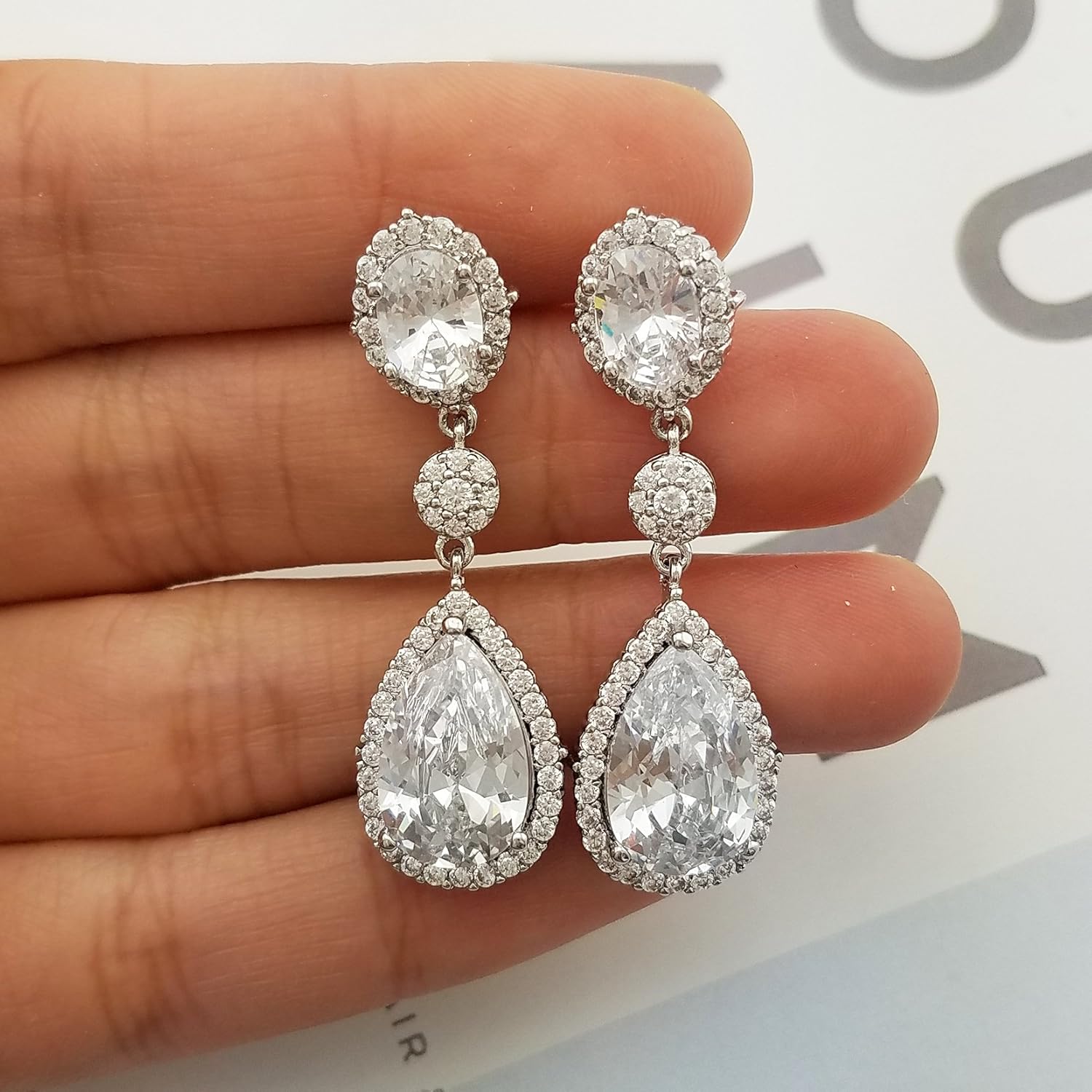 SELOVO Teardrop Drop Dangle Earrings Silver Tone Party Jewelry - Image 4