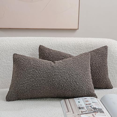 DEZENE Textured Boucle - Juego de 2 fundas de almohada decorativas de 12 x 20 pulgadas, color marrón cacao para cama, sofá, sala de estar, paquete