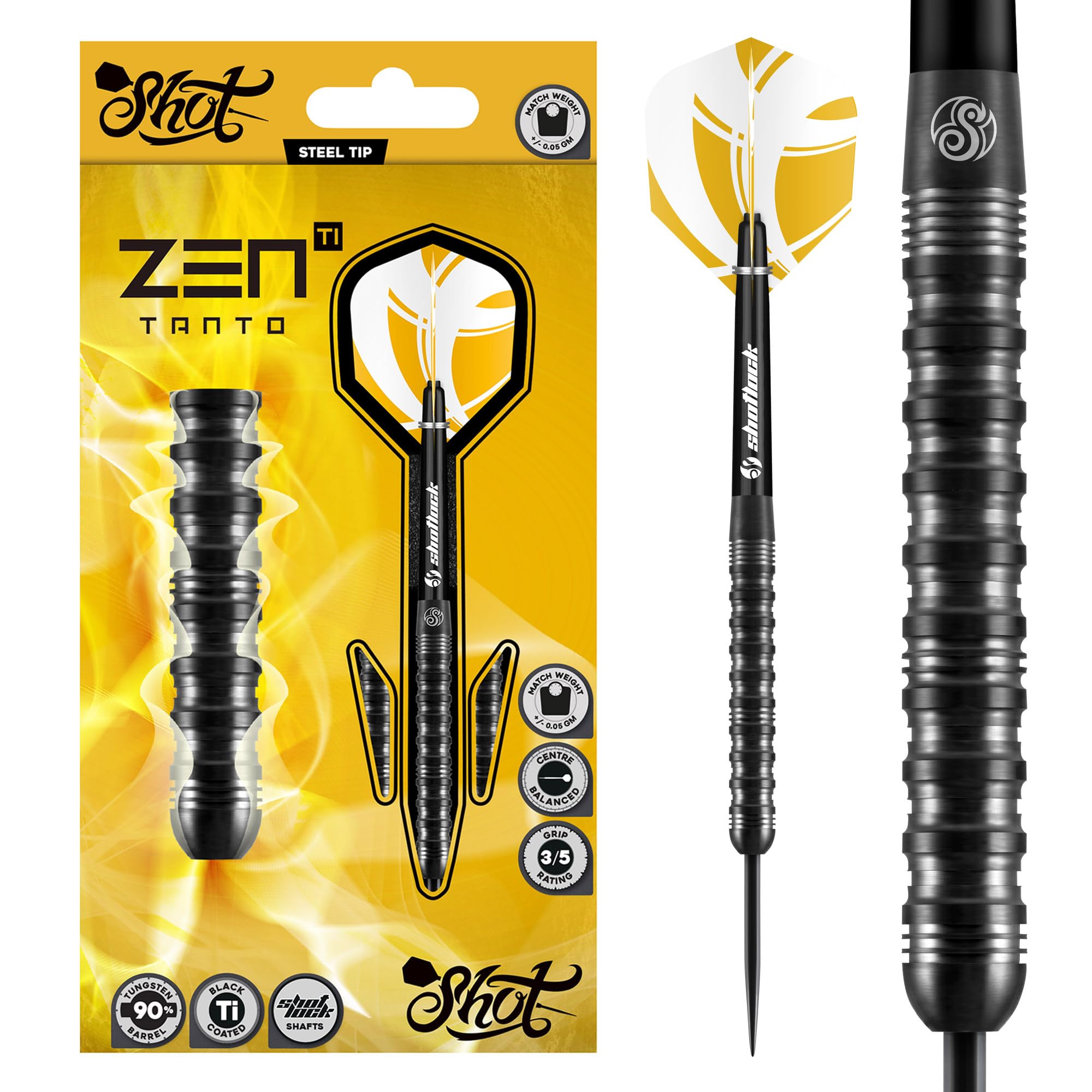 Shot! Darts Zen Tanto Steel Tip Dart Set | 90% Tungsten Barrels