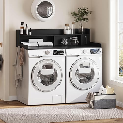 Miniatura 3 de Encimera mejorada de 2 niveles para lavadora y secadora con toma de corriente, encimera grande de lavandería de 54 pulgadas de ancho x 27.6 pulgadas