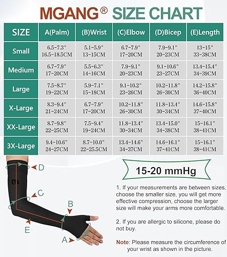 Miniatura 2 de MGANG Manga de compresión para el brazo de linfedema con guante para mujeres y hombres, opaca, de 15-20 mmHg, compresión médica graduada de apoyo de