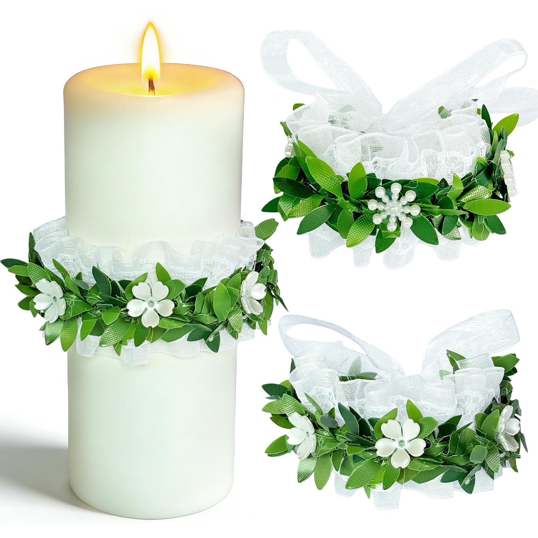 2 Stück Tropfschutz Kommunionkerze,Kerzen Tropfschutz Kommunion 4-9cm,Tropfschutz Taufkerzen,Kerzentropfschutz Tropfschutz,Weiß Taufe Perle Deko Kerzenrock,für Taufkerze Kommunionkerze Hochzeitkerze
