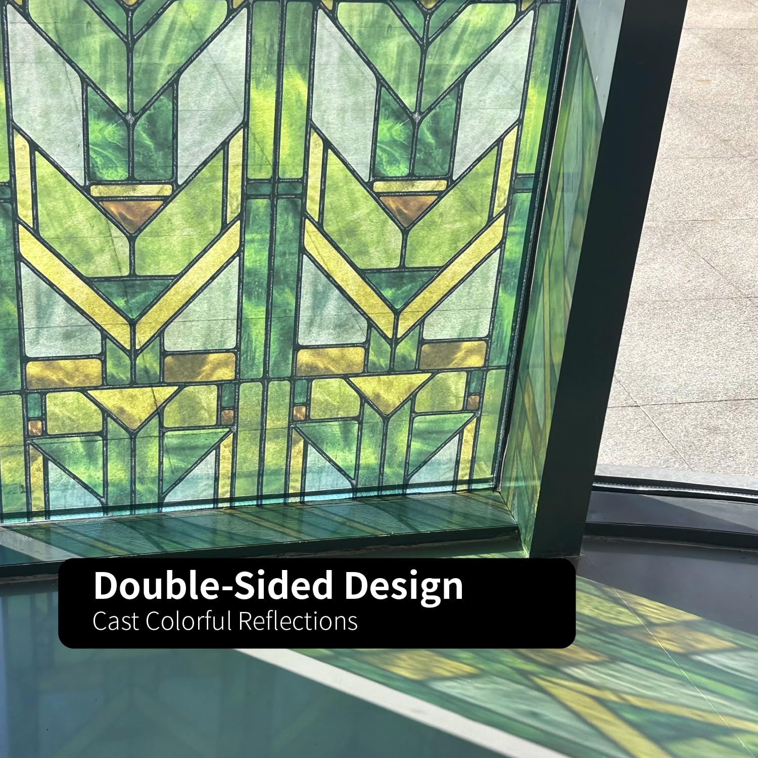 Flortlias Faux Stained Glass Effect Transparent Window Film, Original Hand Dawn Static Cling Home Decal Inspired by Frank Lioyd Wright, 22.83