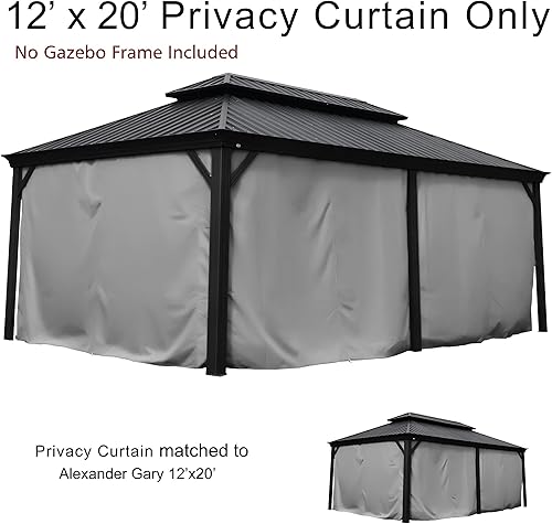 Miniatura 7 de Kozyard Cortina lateral de privacidad para kiosco de 12 x 20 pies, cortina impermeable de privacidad para patio con diseño de cremallera central,