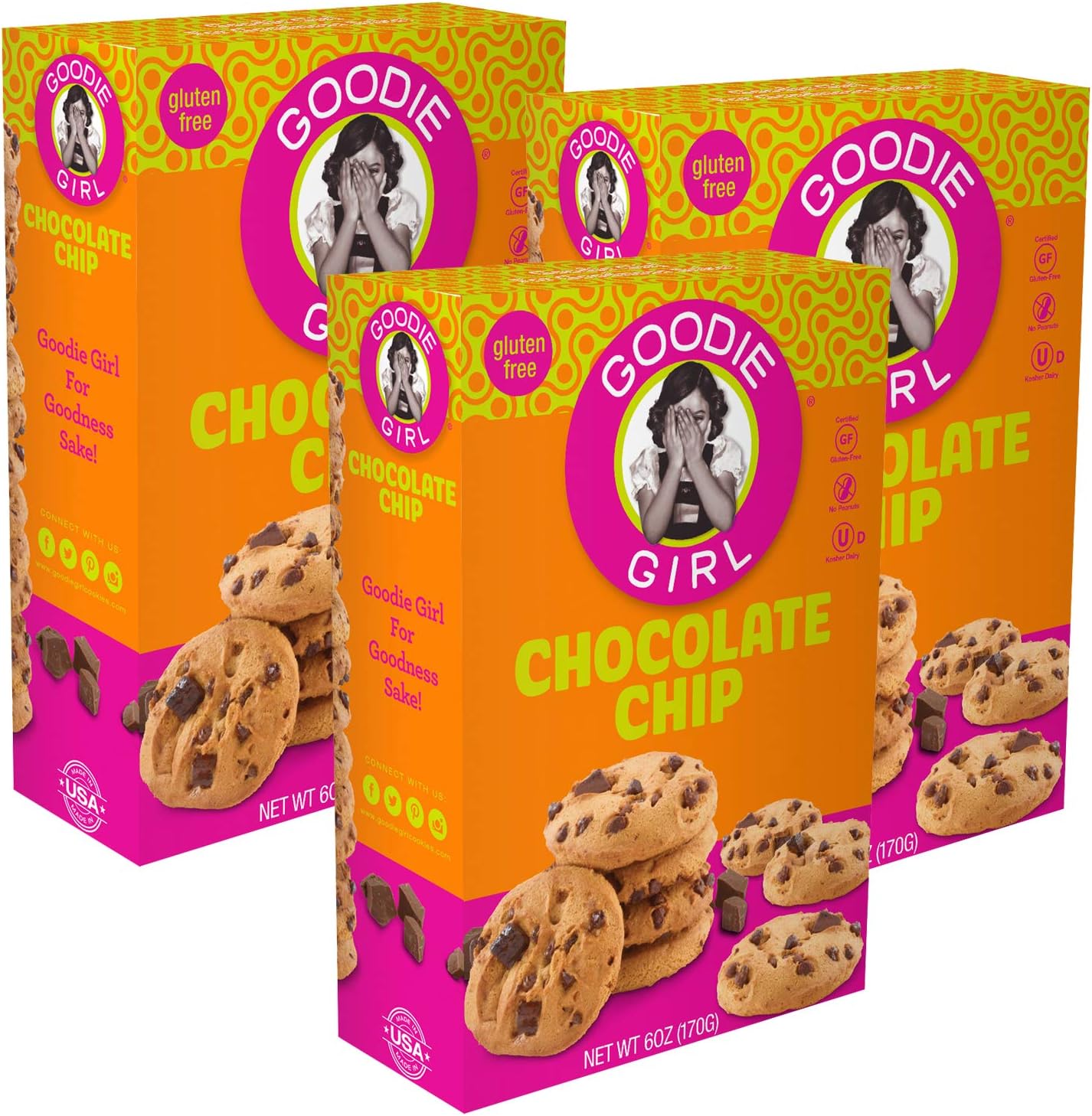 Goodie Girl Cookies, Chocolate Chip | Gluten Free | Peanut Free | Kosher (6oz Box, Pack of 3)
