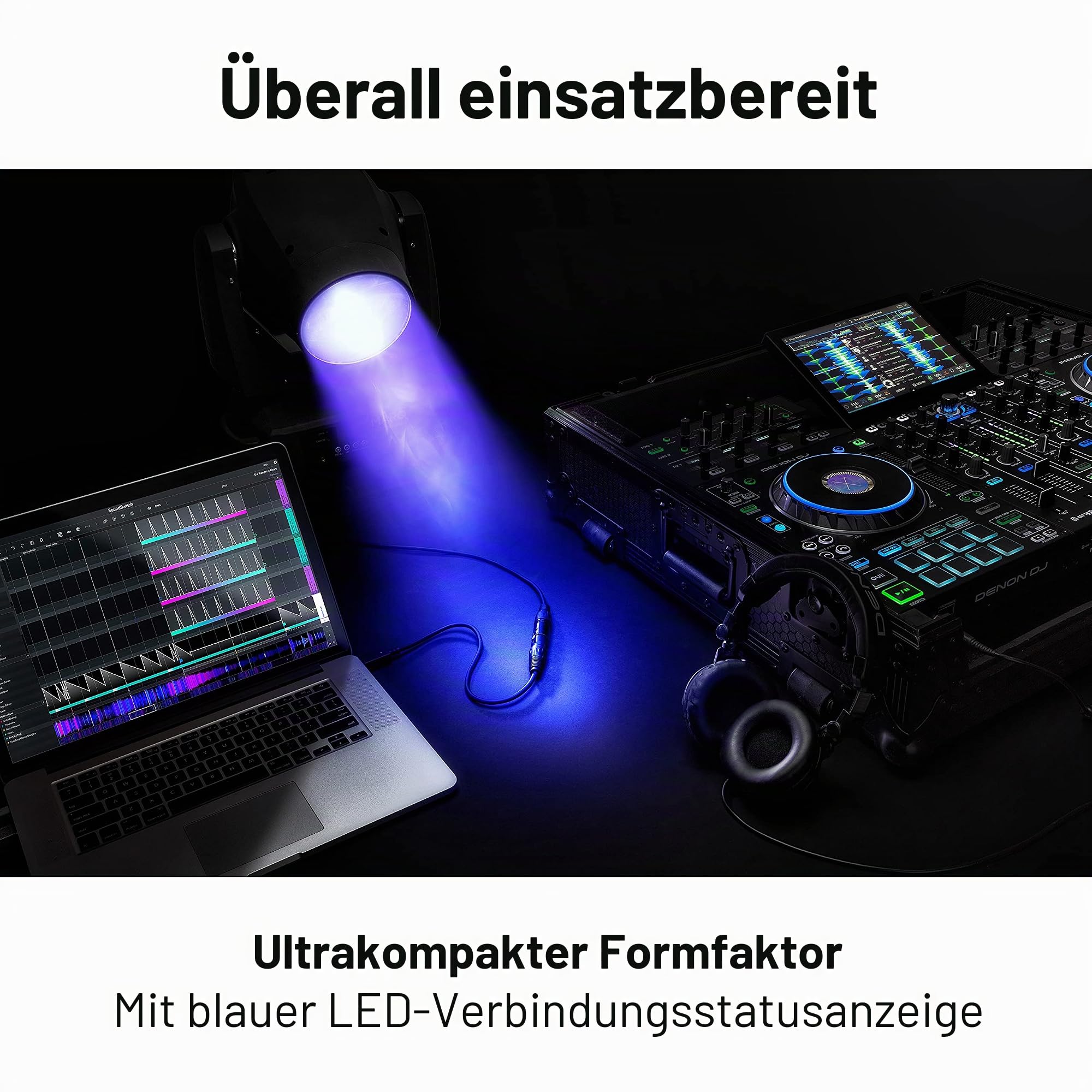 SoundSwitch Micro DMX Interface – Ultrakompaktes USB auf DMX Interface inklusive kostenloser Nutzung der SoundSwitch Software & Adam Hall Cables K3DMF0600 DMX Kabel XLR male auf XLR female 6m