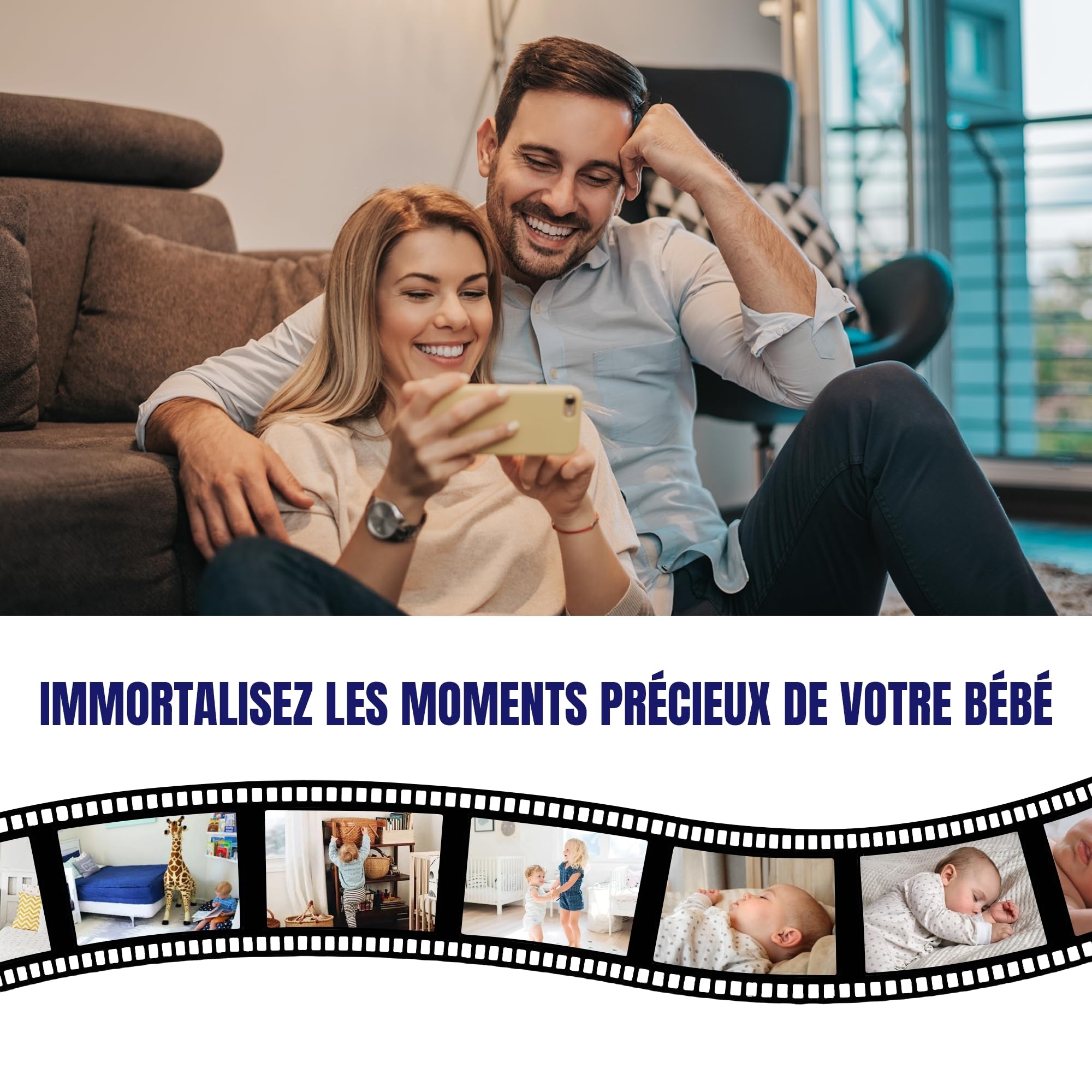 Babyphone Camera 2K + Moniteur vidéo 5" LCD-IPS + Application WiFi | PTZ 355°, VOX, Enregistrement, Surveillance Mouvements, Berceuses | Baby Phone Monitor, Caméra Bebe | Support Offert |