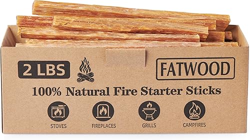 Palitos de inicio de fuego de madera de grasa de 2 libras, 100% natural para estufas, madera de pino para chimeneas, fogatas, hogueras, parrilla