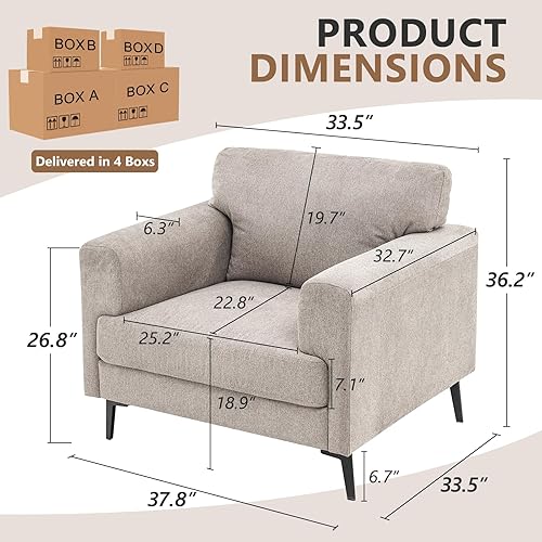 Miniatura 2 de CDCASA Juego de 2 sillas decorativas, de tela de lino de gran tamaño, modernas de mediados de siglo, cómodas sillas tapizadas de lectura, sillas de