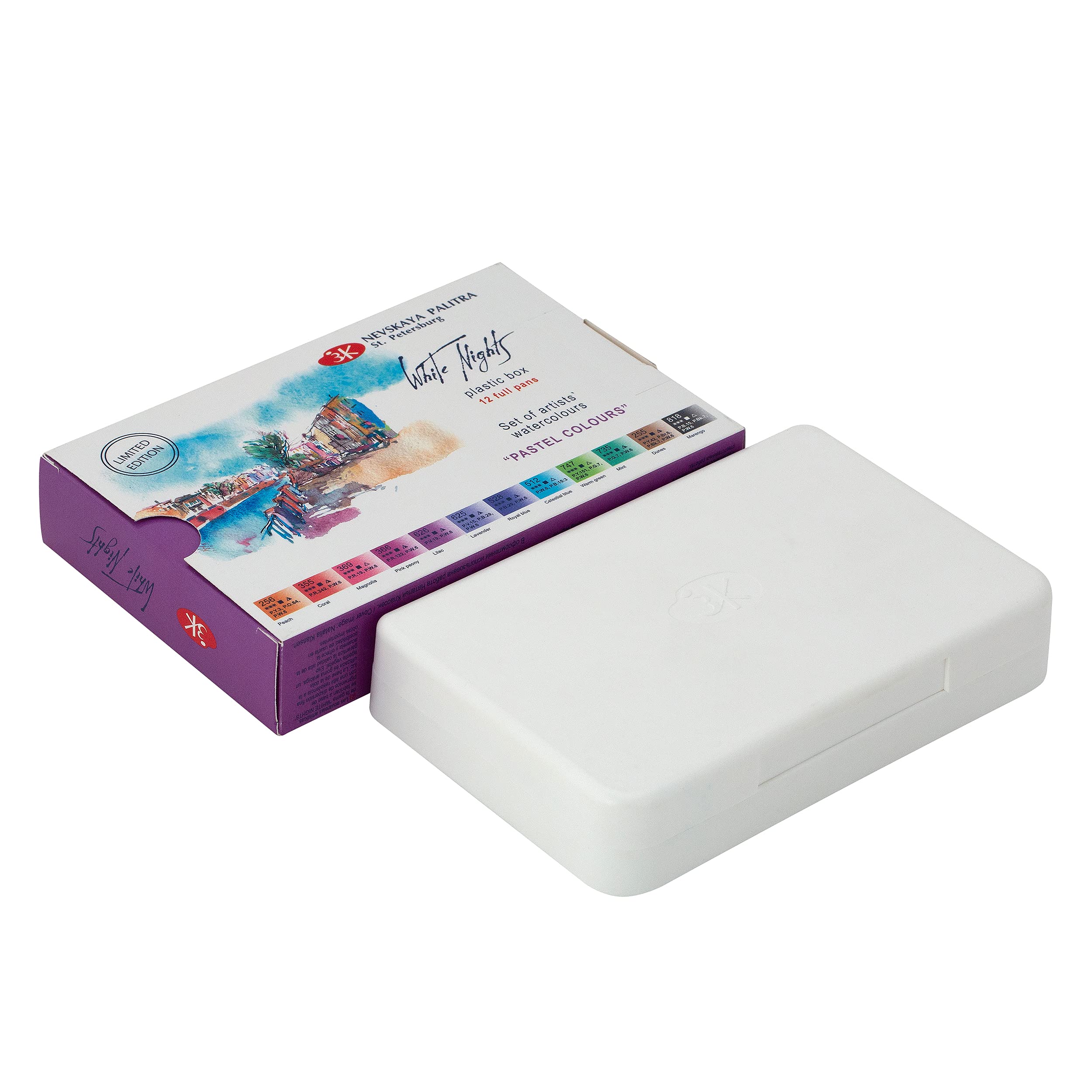 Nevskaya Palitra White Nights russische Künstler-Aquarellfarben im Set, 12 Farben in ganzen Näpfchen im Kunststoffkasten, hohe Brillanz und Leuchtkraft, one Size