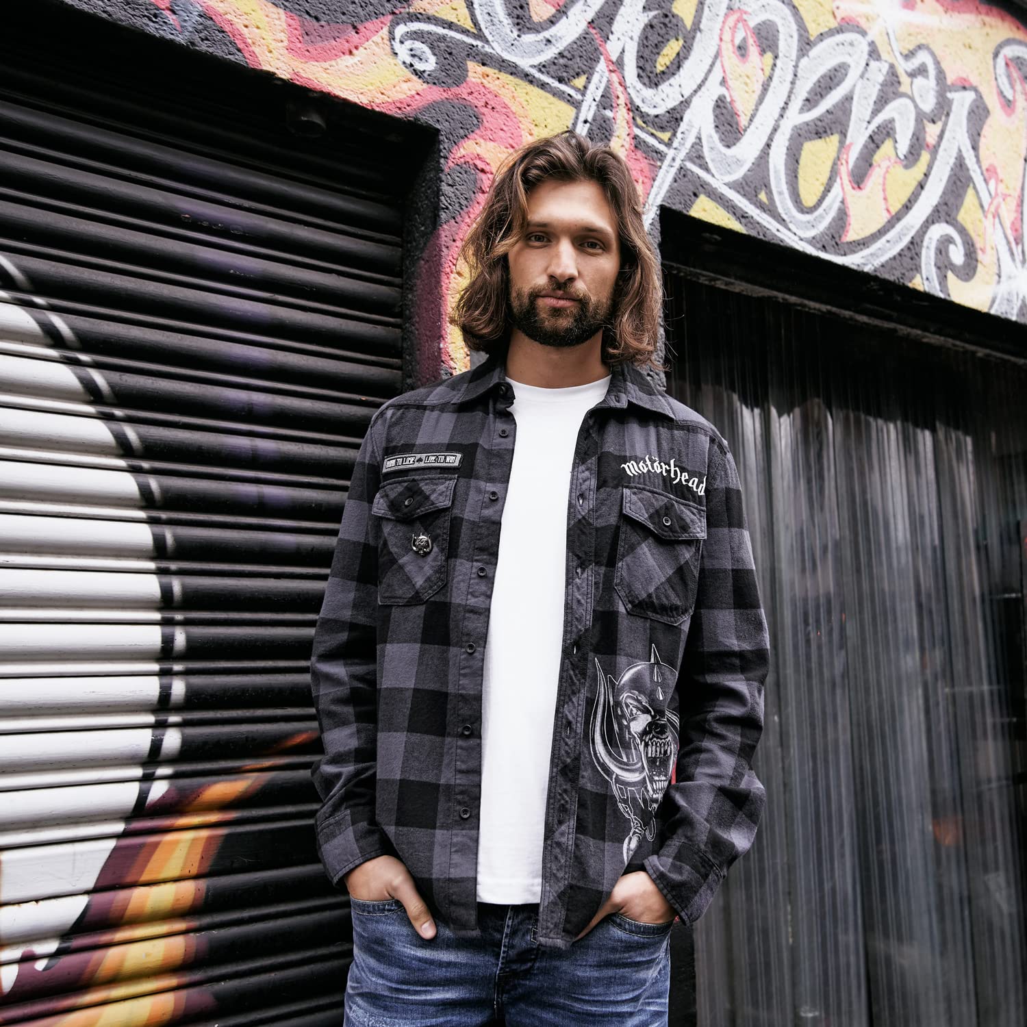 Motörhead Brandit Bastards - Checkshirt Hombre Manga Larga Negro/Gris 100% algodón Regular