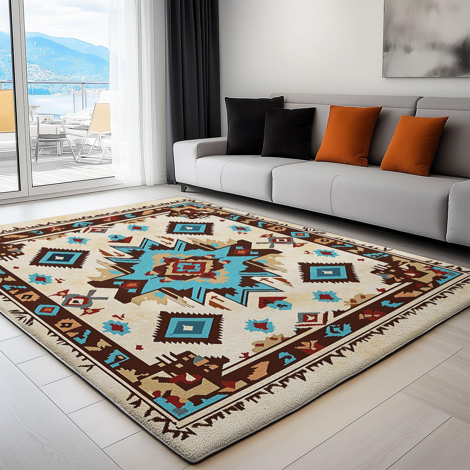 Tappeto Salotto Moderno Design azteco Flanella Tappeti Camera da Letto rug Cucina Antiscivolo Lavabile per Tavolino da Salotto,Bagno,Bambini Cameretta 140 x 200 cm, Multicolore