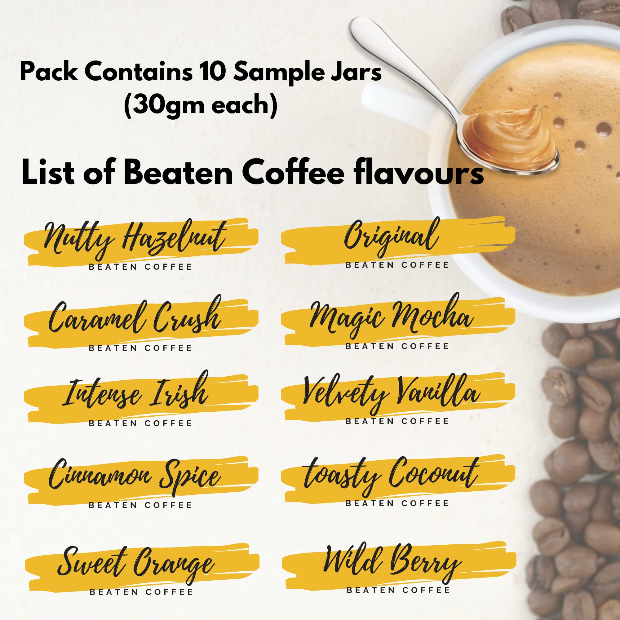 High Octane Beaten Caffe, Instant Coffee Paste Sampler Set 10X30g Jar Thick, Creamy and Frothy