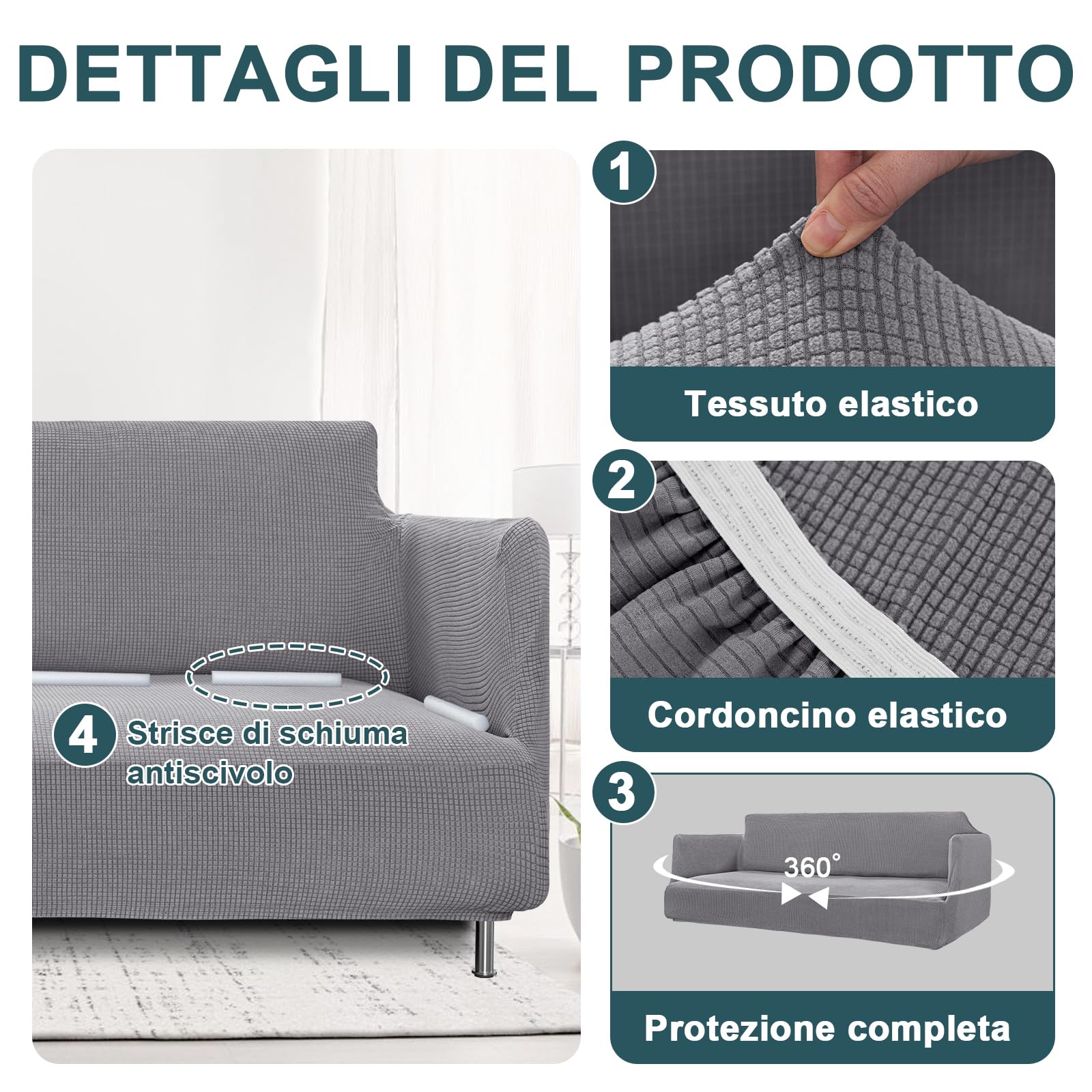 BellaHills Copri Divano 3 Posti con Braccioli(190-225cm), Copridivano Antigraffio Gatto, Universale Moderno Elasticizzato Copri Divano, Lavabile in Lavatrice, Telo Copridivano Impermeabile, Tortora