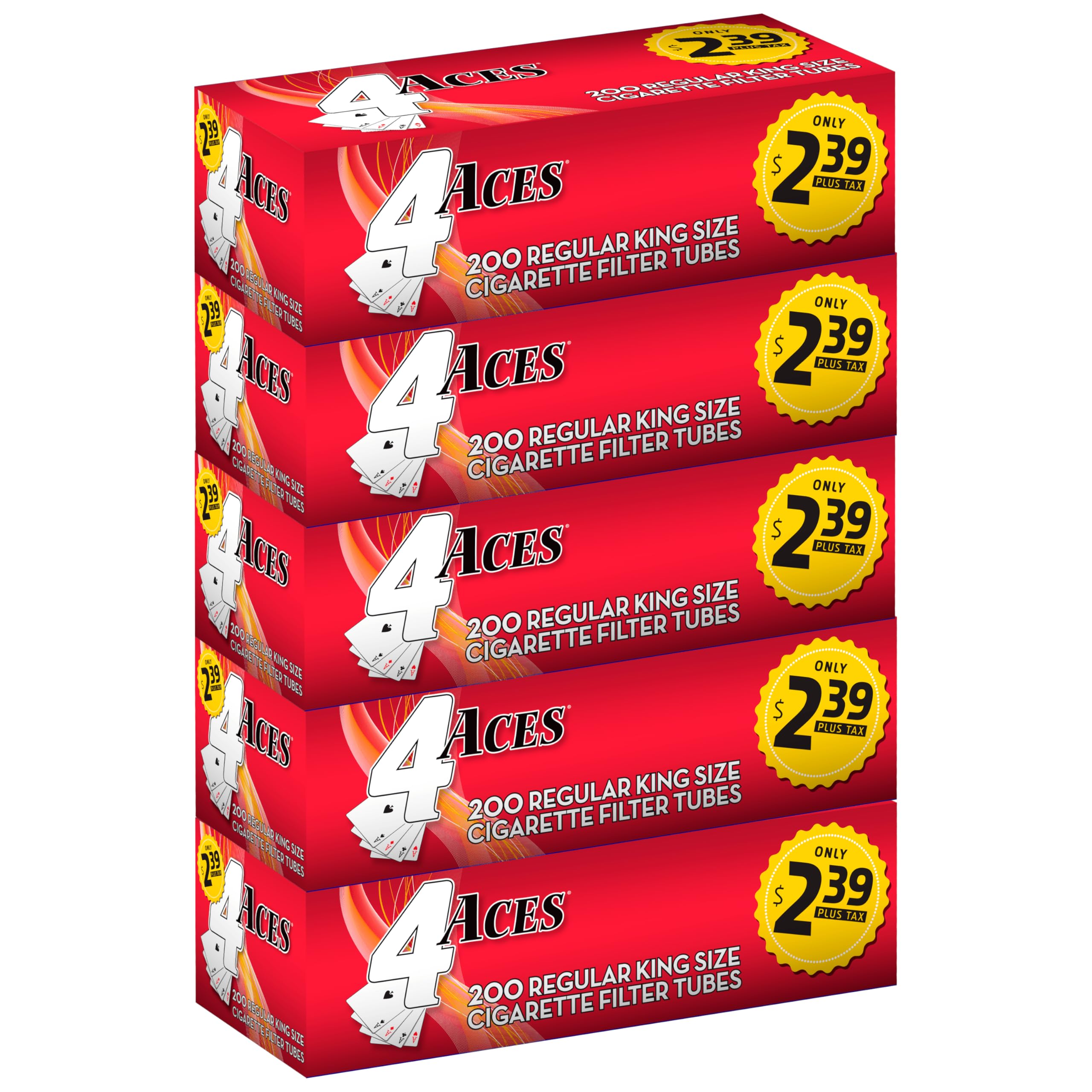 4 Aces - Regular Full Flavor King Size RYO Cigarette Tubes - 5 Packs of 200 (1000 Tubes)