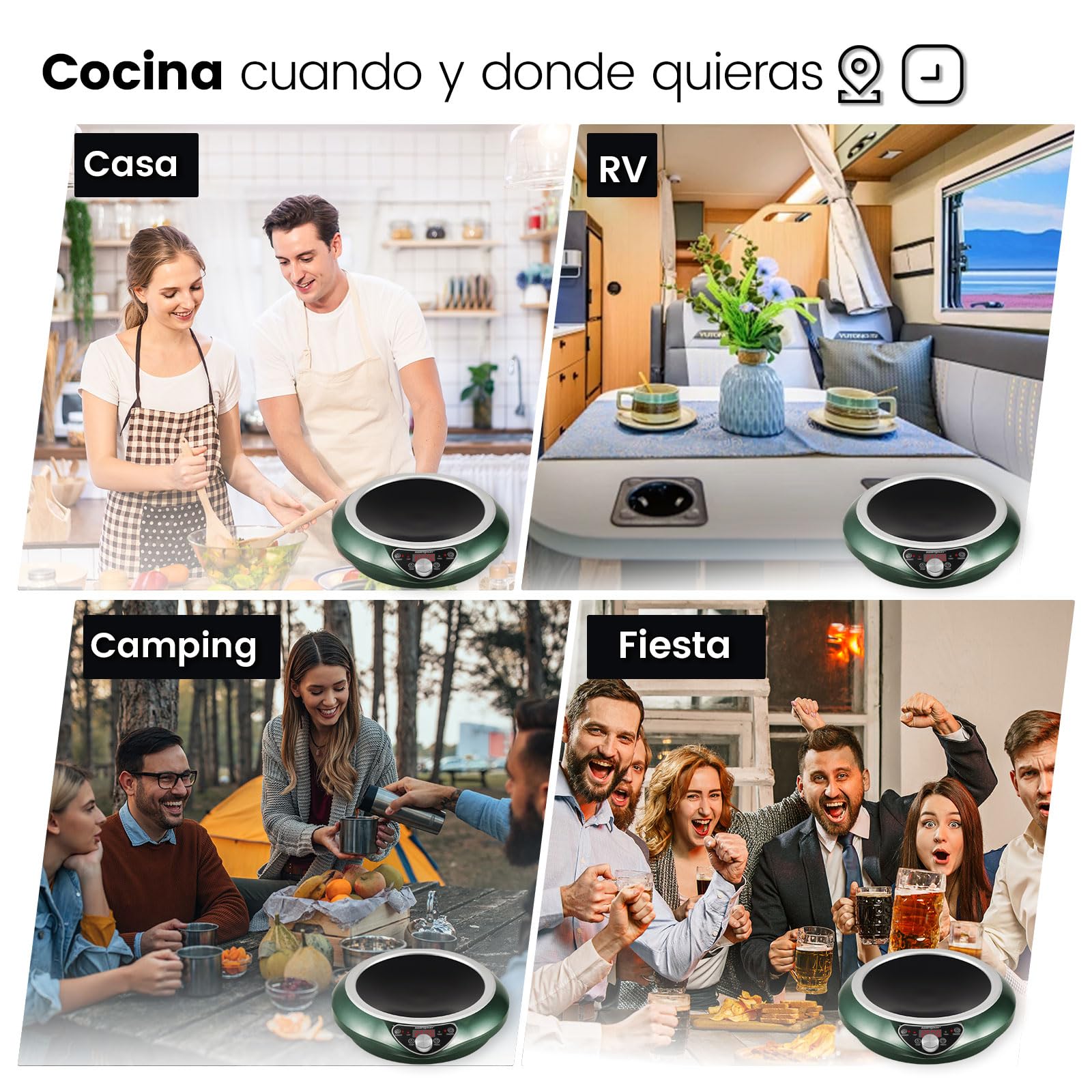 laca de Inducción Abangdun con Wok, Quemador de Inducción de 2500W con 16 Niveles de Potencia, 200W-2500W, Rango de Temperatura 80-240°C, Pantalla LED, Temporizador de 18 Horas, 220-240V