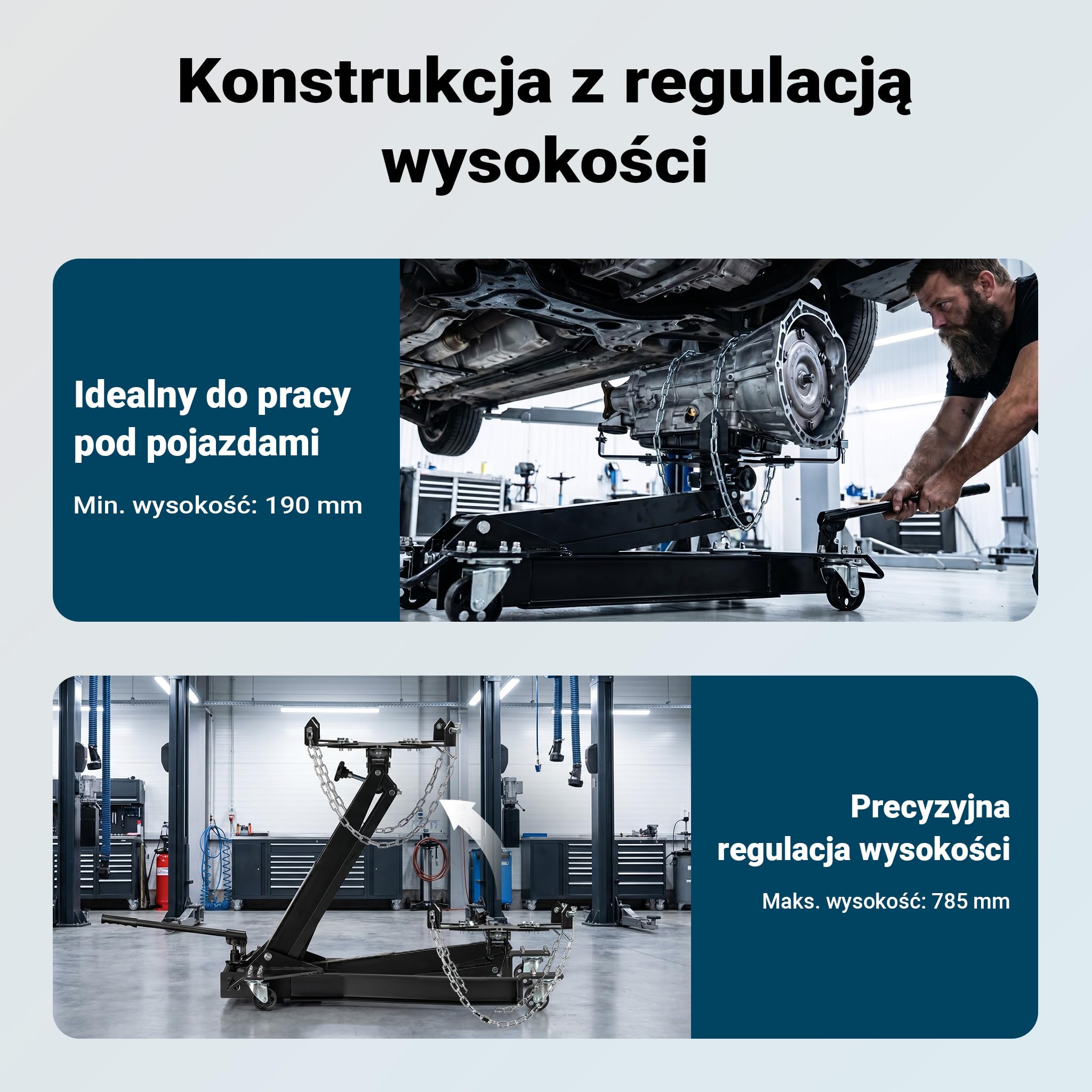 Wiltec Podnośnik do skrzyni biegów do 1 t, 180-790 mm | Żuraw warsztatowy, blok silnika, z kółkami