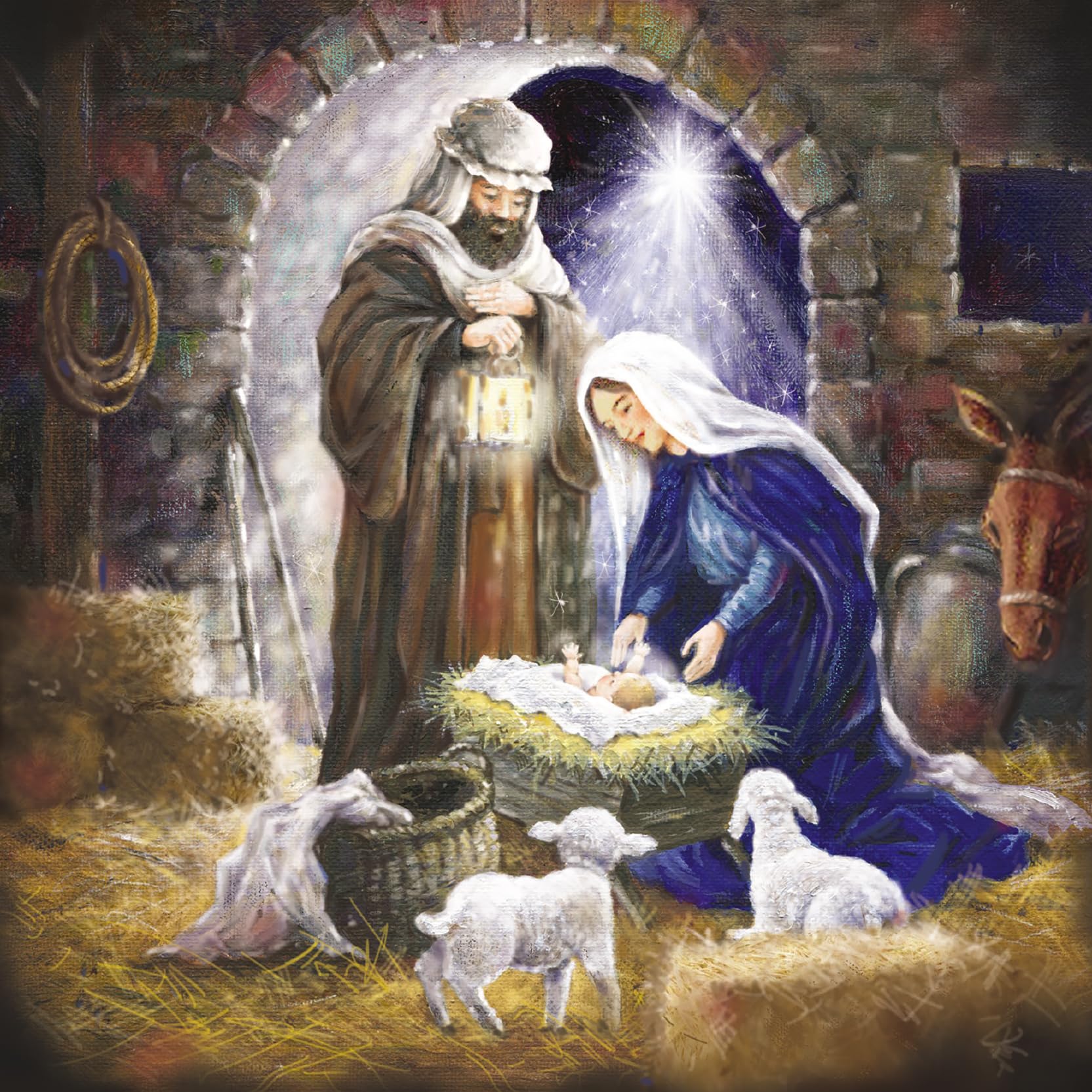 Ling Design Charity Christmas Cards Pack of 8 - Traditional Nativity Scene - Premium Religious Greeting Cards Multipack with Envelopes - Supporting UK Charities