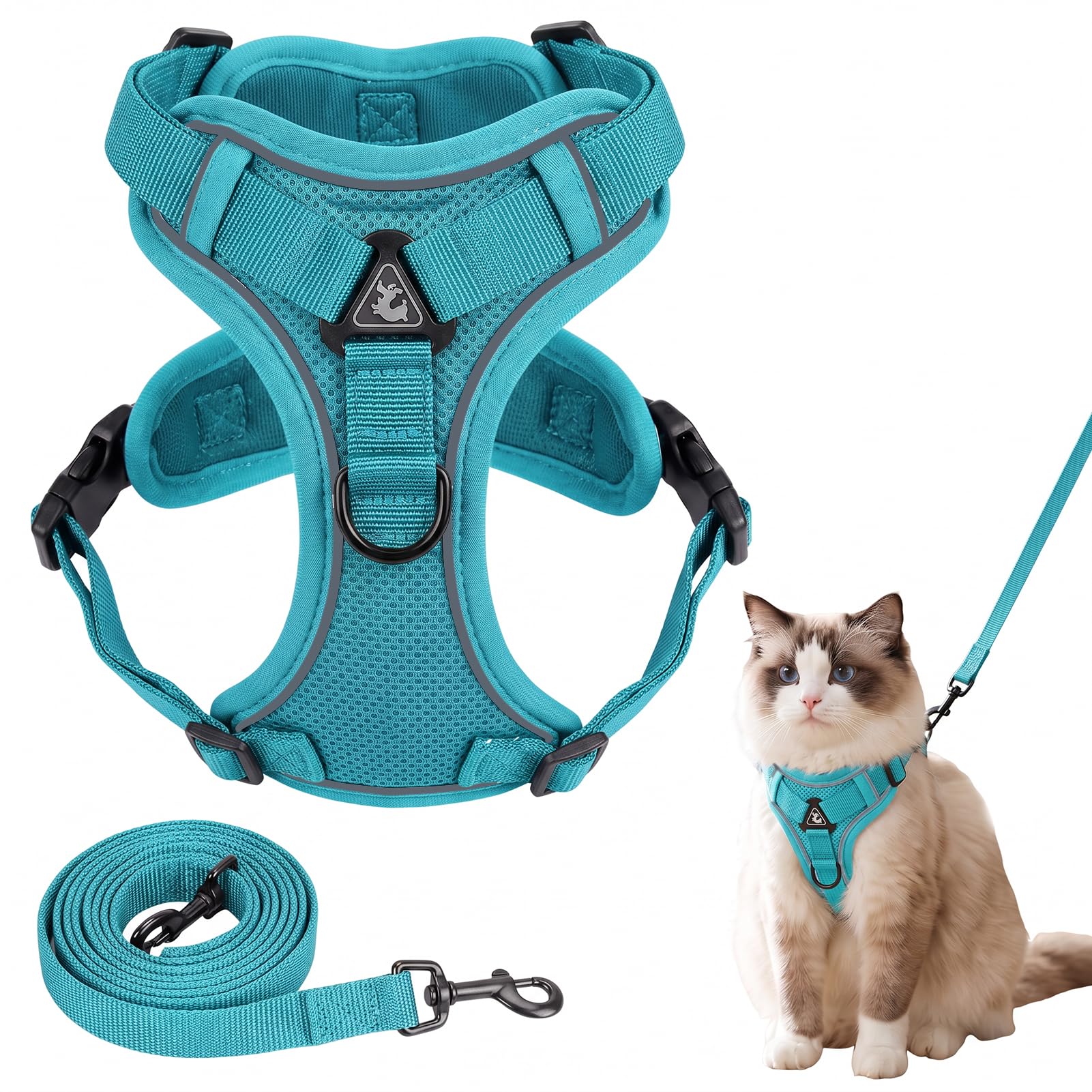 Cat Harness and Lead Set, Breathable Cat Lead and Harness Set with Reflective Strips, Adjustable Escape Proof Cat Leash for Cats Small Dogs Pets Walking, M (Green)