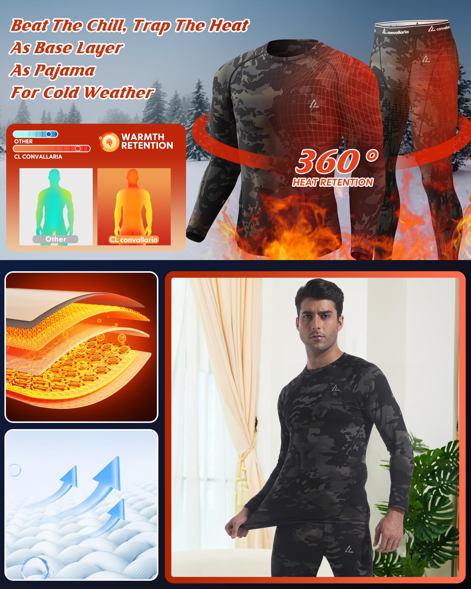 CL convallaria Ropa Termica Hombre Frio Conjunto Termico Hombre Ropa Interior Térmica Hombre Medias Termicas Hombre Invierno