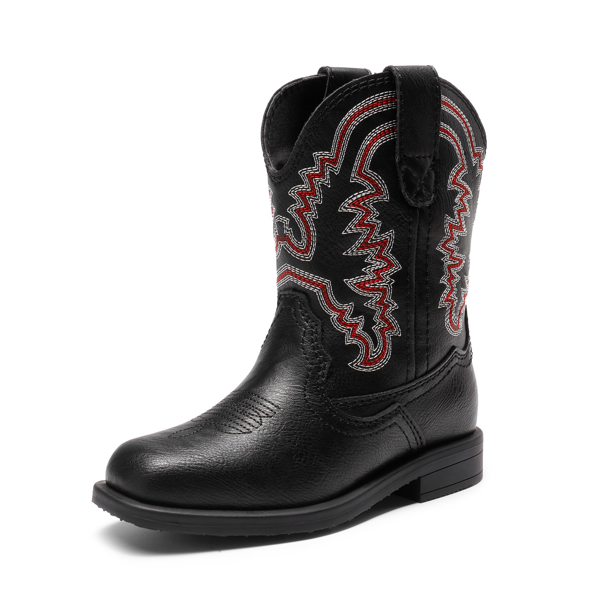 Photo 1 of DREAM PAIRS Toddler Boys Girls Cowboy Cowgirl Boots Little Kids Western Square Toe Riding Mid Calf Boots,Size 1 Little Kid,Black,SDBO2307K