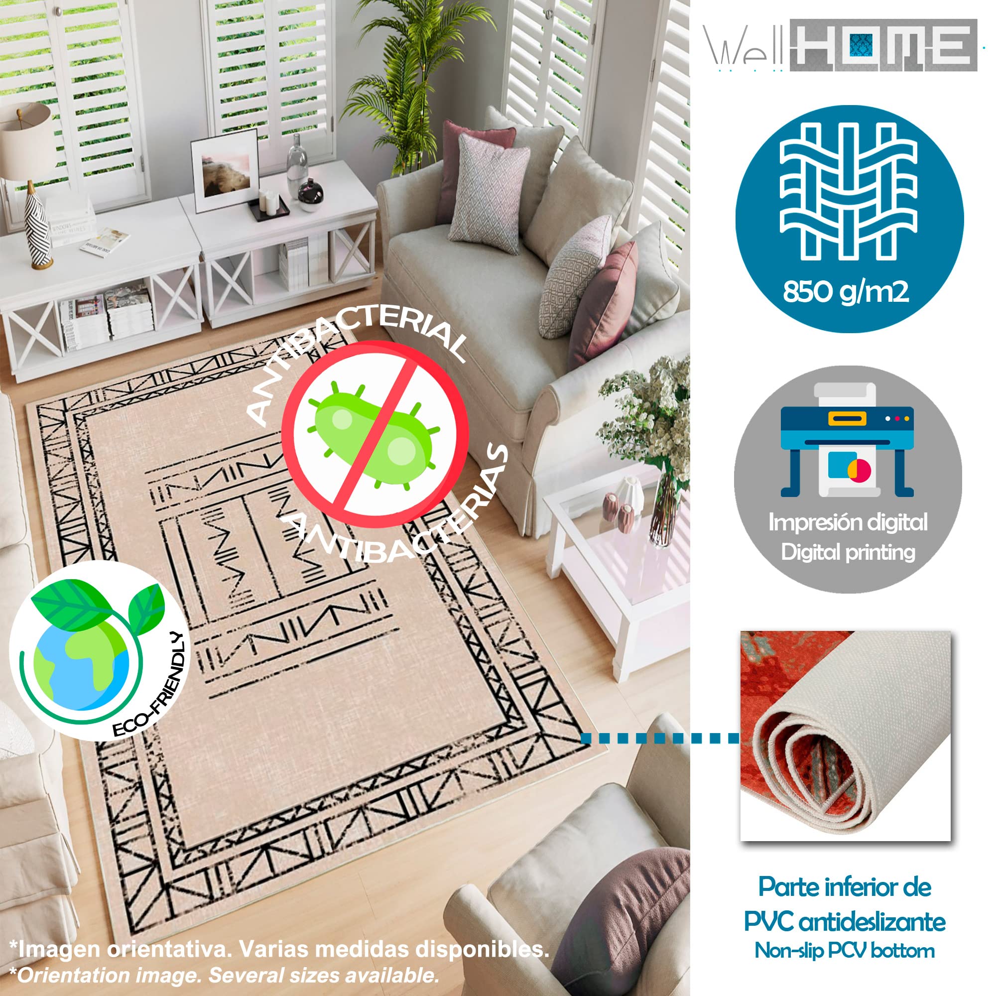 WELL HOME MOBILIARIO & DECORACIÓN Alfombra de Poliester Estampada 180 x 280cm