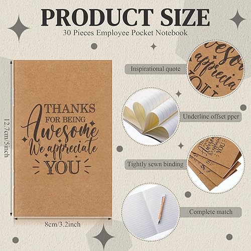 Miniatura 2 de Jetec 60 paquetes de regalos de agradecimiento a los empleados que incluyen 30 bolígrafos retráctiles de bambú de tinta negra, 30 cuadernos