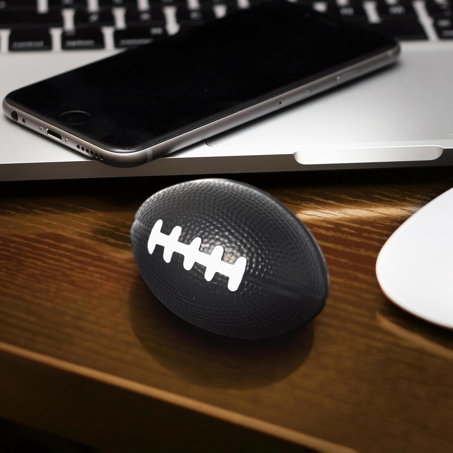 DISCOUNT PROMOS Football-Shaped Squeeze Balls Set of 10, Bulk Pack - Anxiety Stress Relief, Perfect for Your Desk, Office or Home - Black
