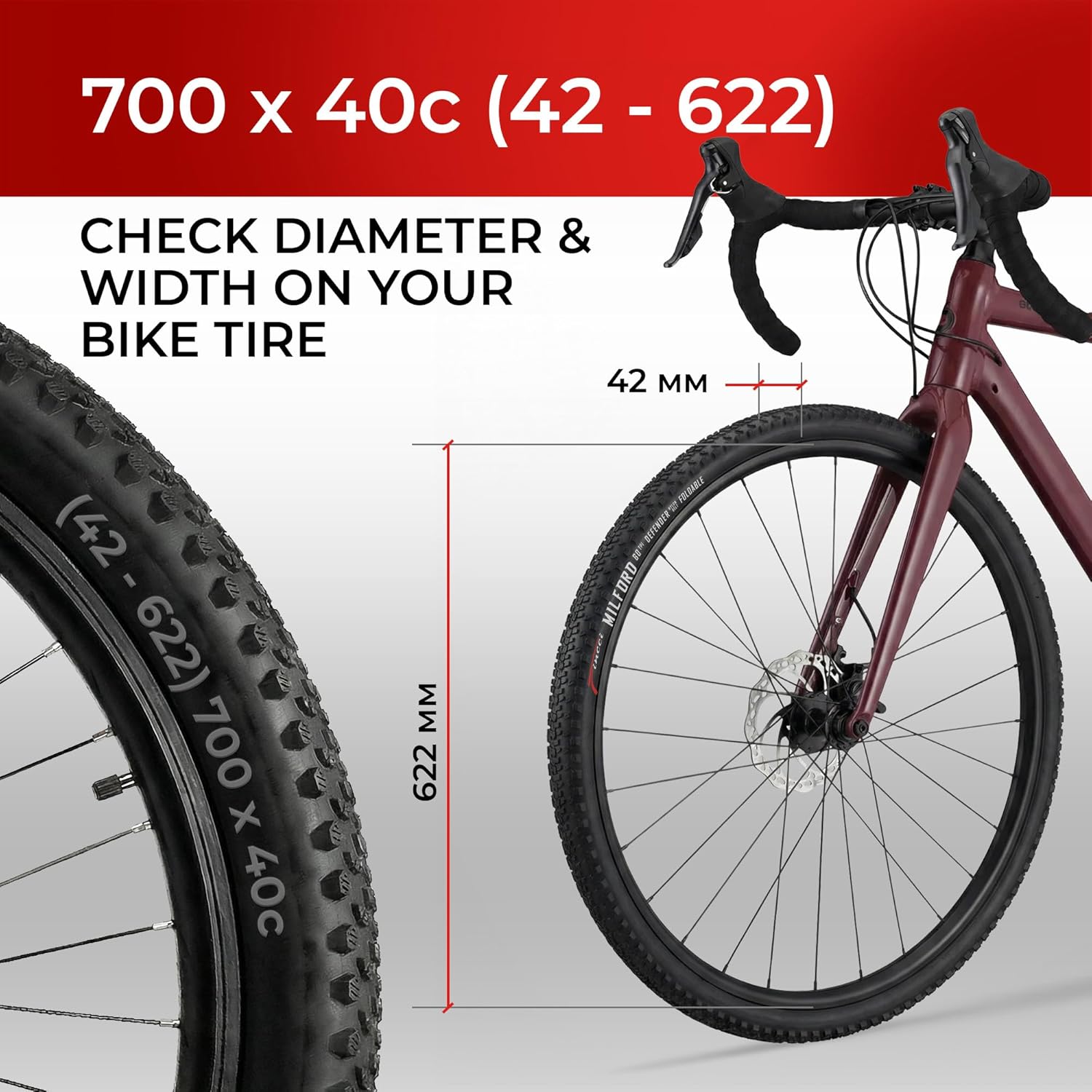 Fincci Pair 700x40c Bike Tire - 700c Gravel Tires with Kevlar & Nylon 1mm Puncture Proof - Durable 60 TPI Foldable Bicycle Tires 42-622 for Hybrid, Electric, Touring, MTB Bikes