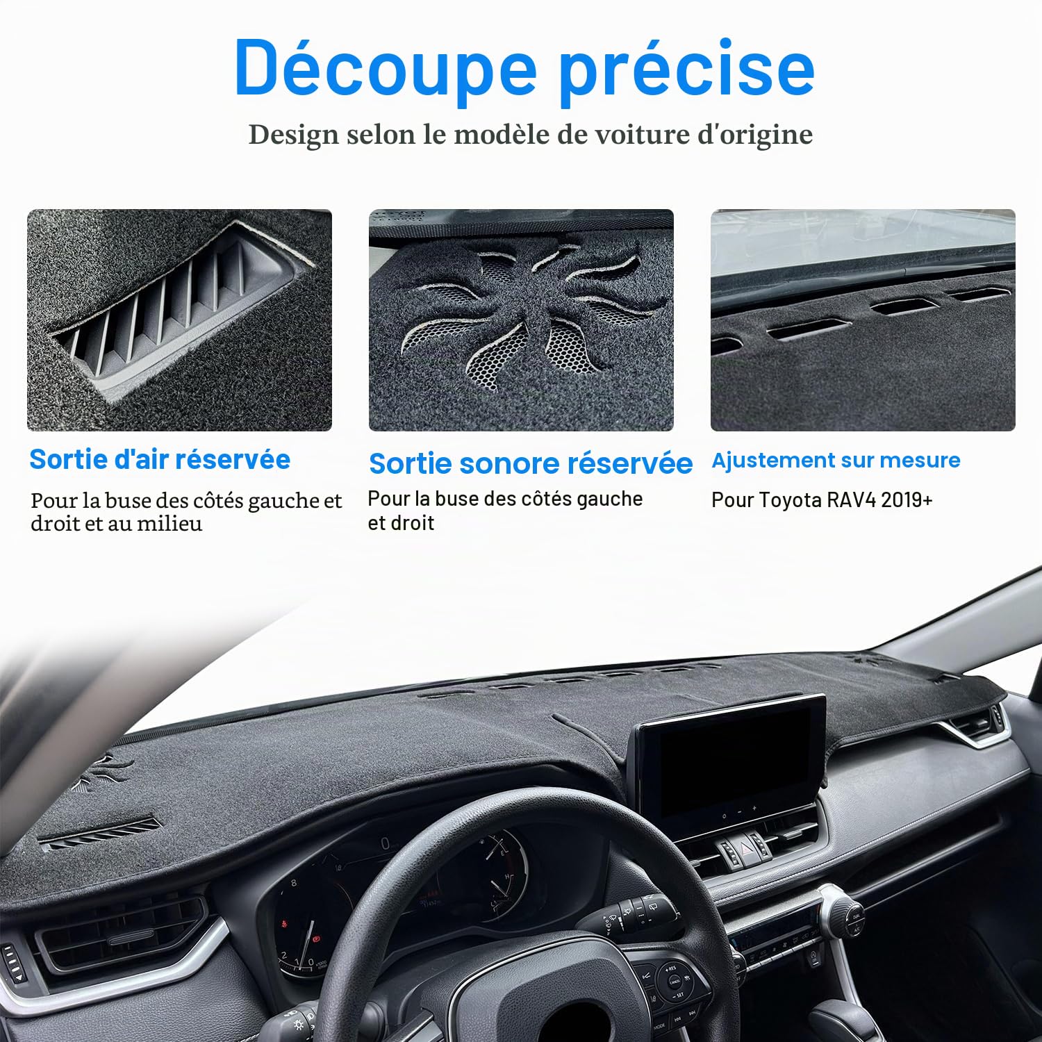REMOCH Protection de Tableau de Bord sur Mesure, pour Console Centrale, Protection Solaire (Bordure Bleue)